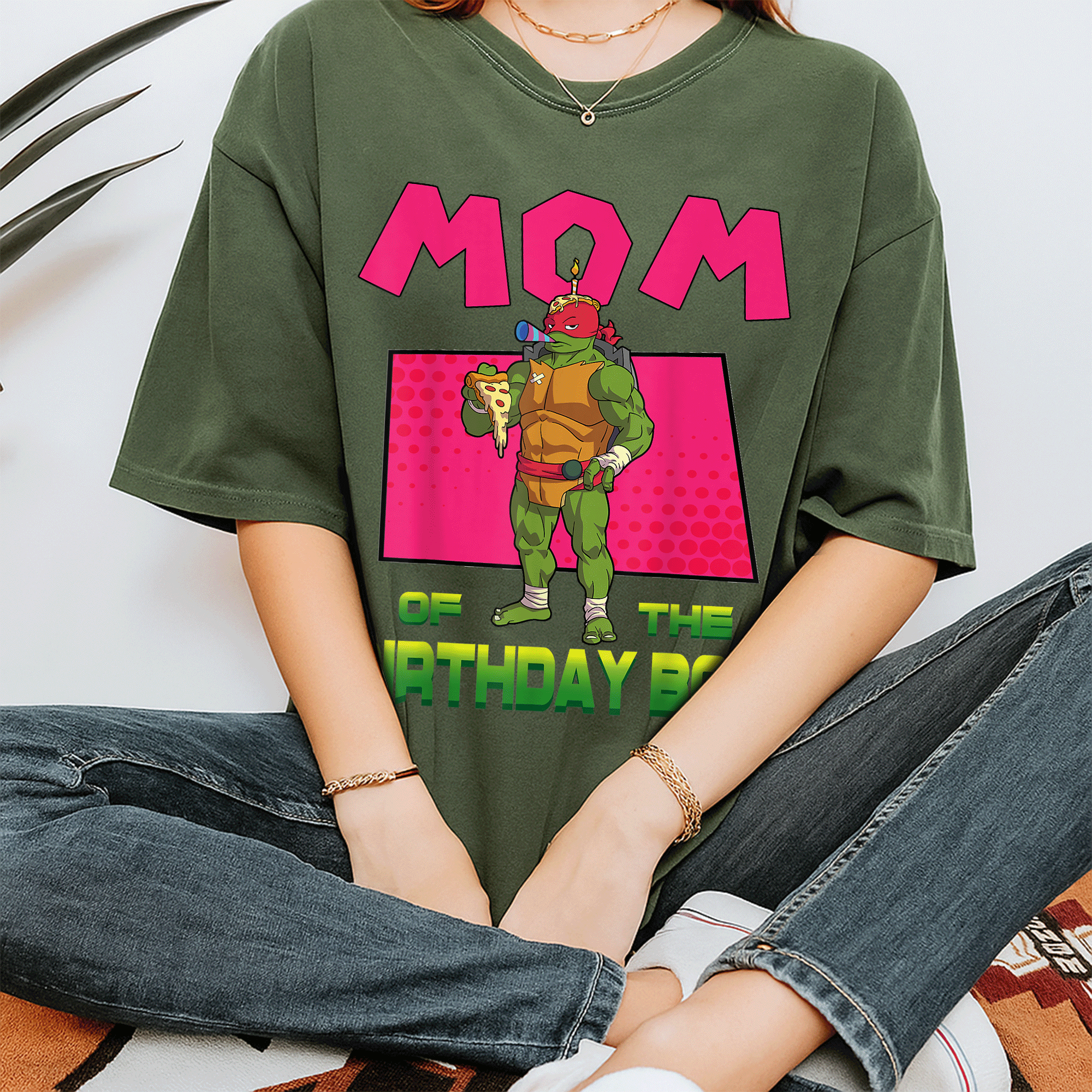 Mademark Teenage Mutant Ninja Turtles Raph Birthday Boy Pizza Theme T-Shirt for Moms - Fun and Festive Party Wear! - 7