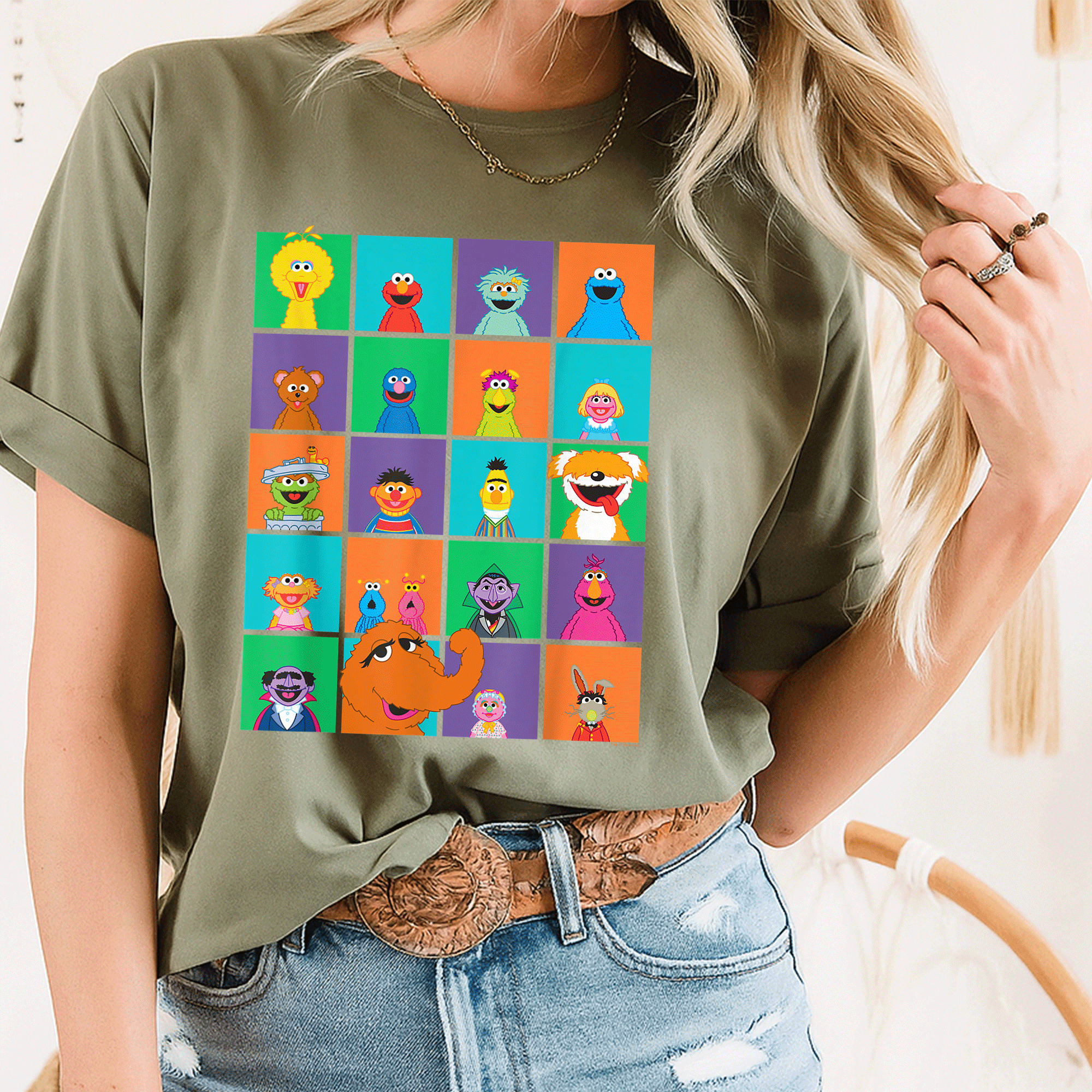 Adorable Sesame Street Character Squares T-Shirt Featuring Beloved Friends in Fun Colors Perfect for Kids and Fans of All Ages - 8