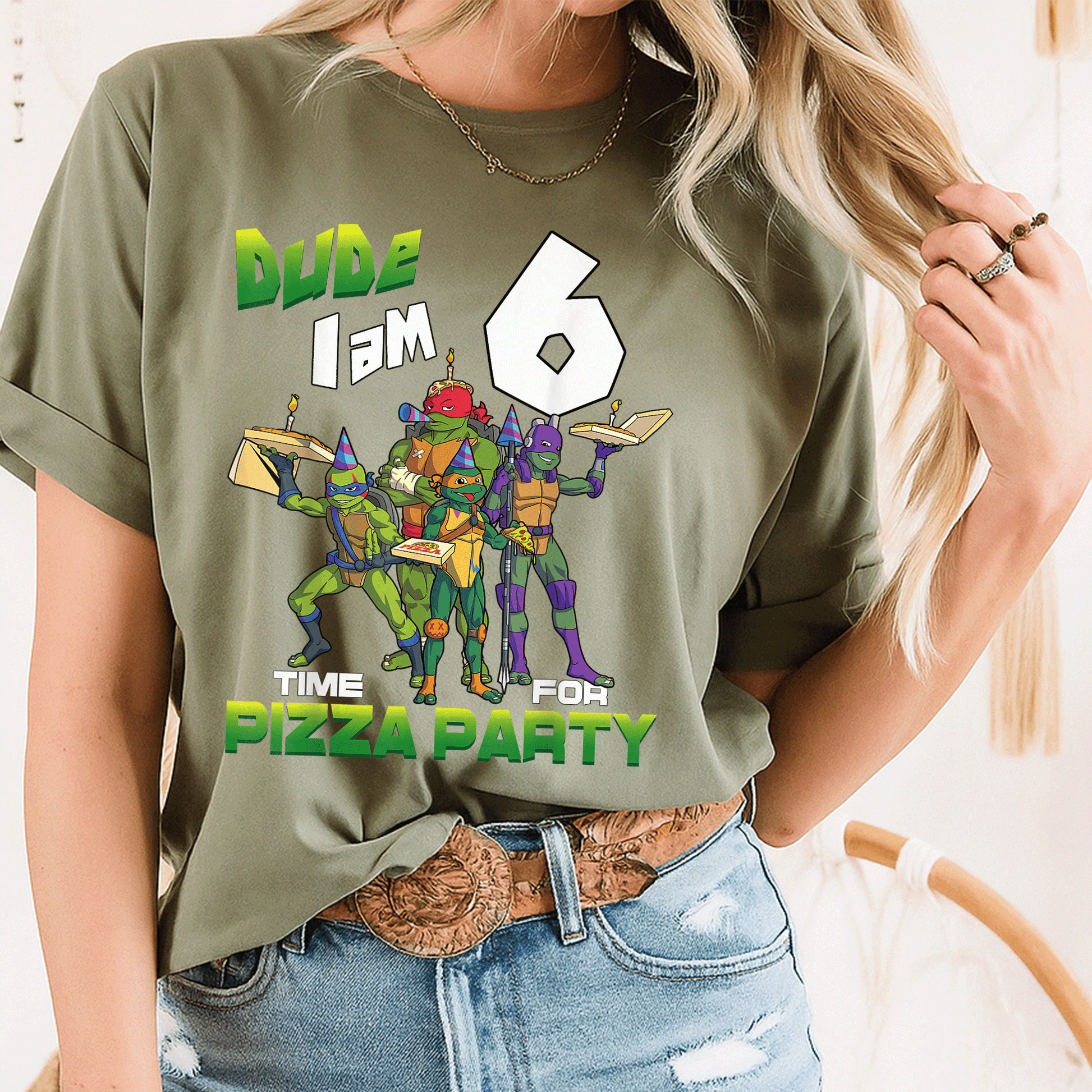 Cool Teenage Mutant Ninja Turtles Birthday T-Shirt for Boys - Dude I am 6 Years Old Pizza Party Style Fun Tee - 8