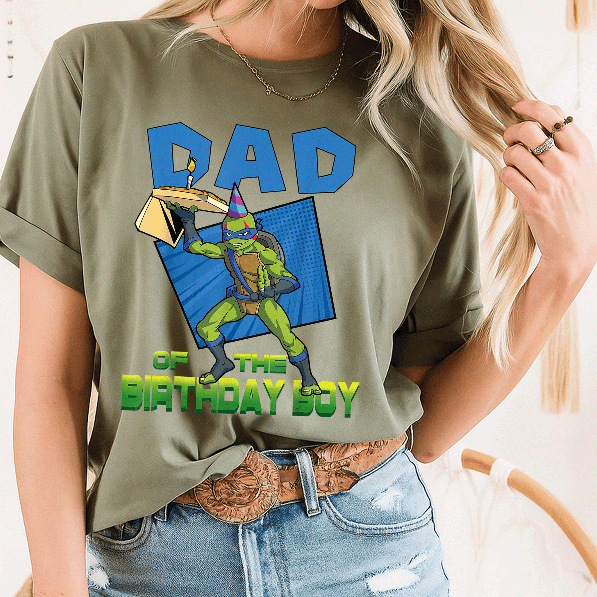 Mademark Teenage Mutant Ninja Turtles Men's Leo Daddy of the Birthday Boy Pizza Party T-Shirt for Fun Celebrations - 8