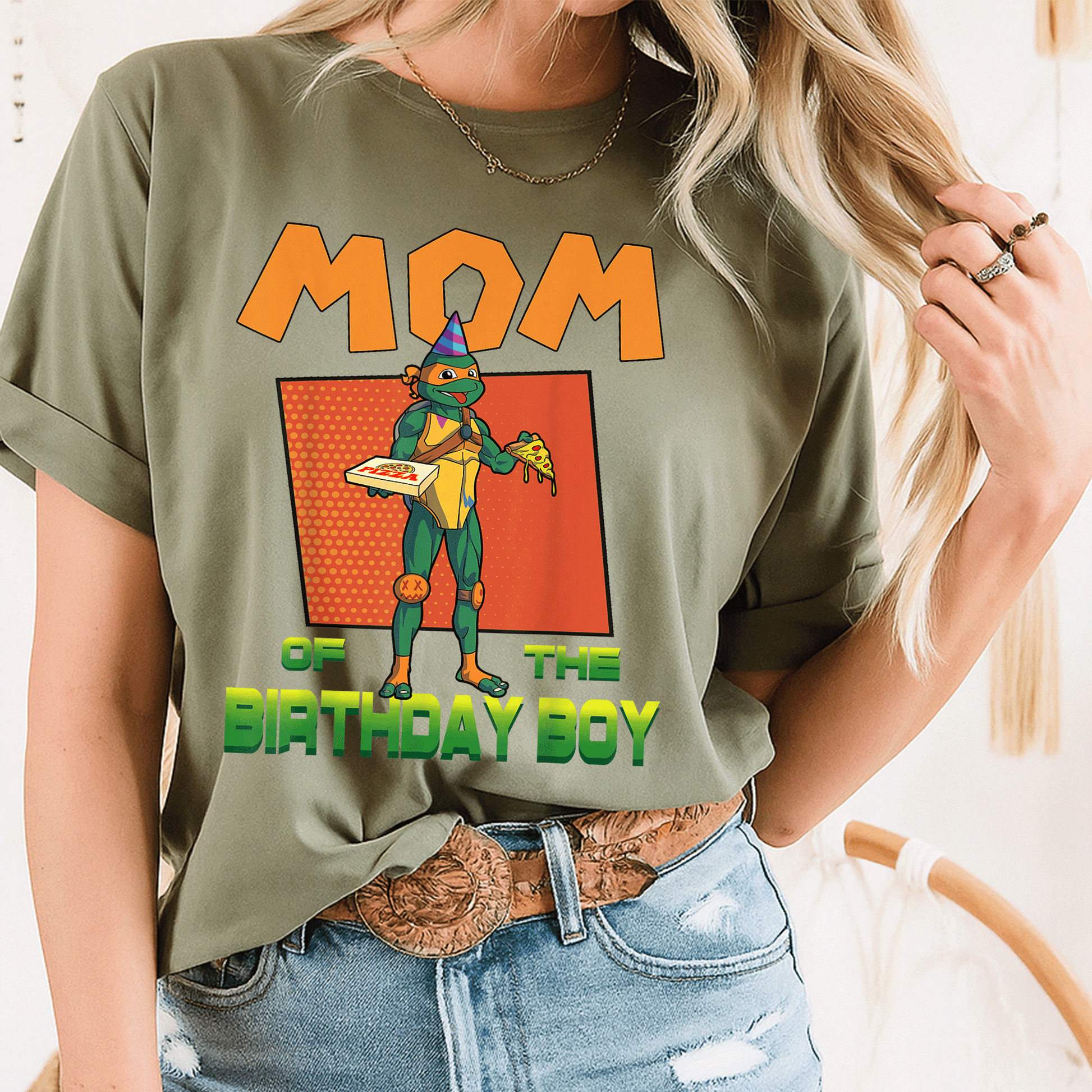 Mademark TMNT Mikey Pizza Theme Party T-Shirt for Mommy of the Birthday Boy - Fun and Stylish Celebration Outfit - 8