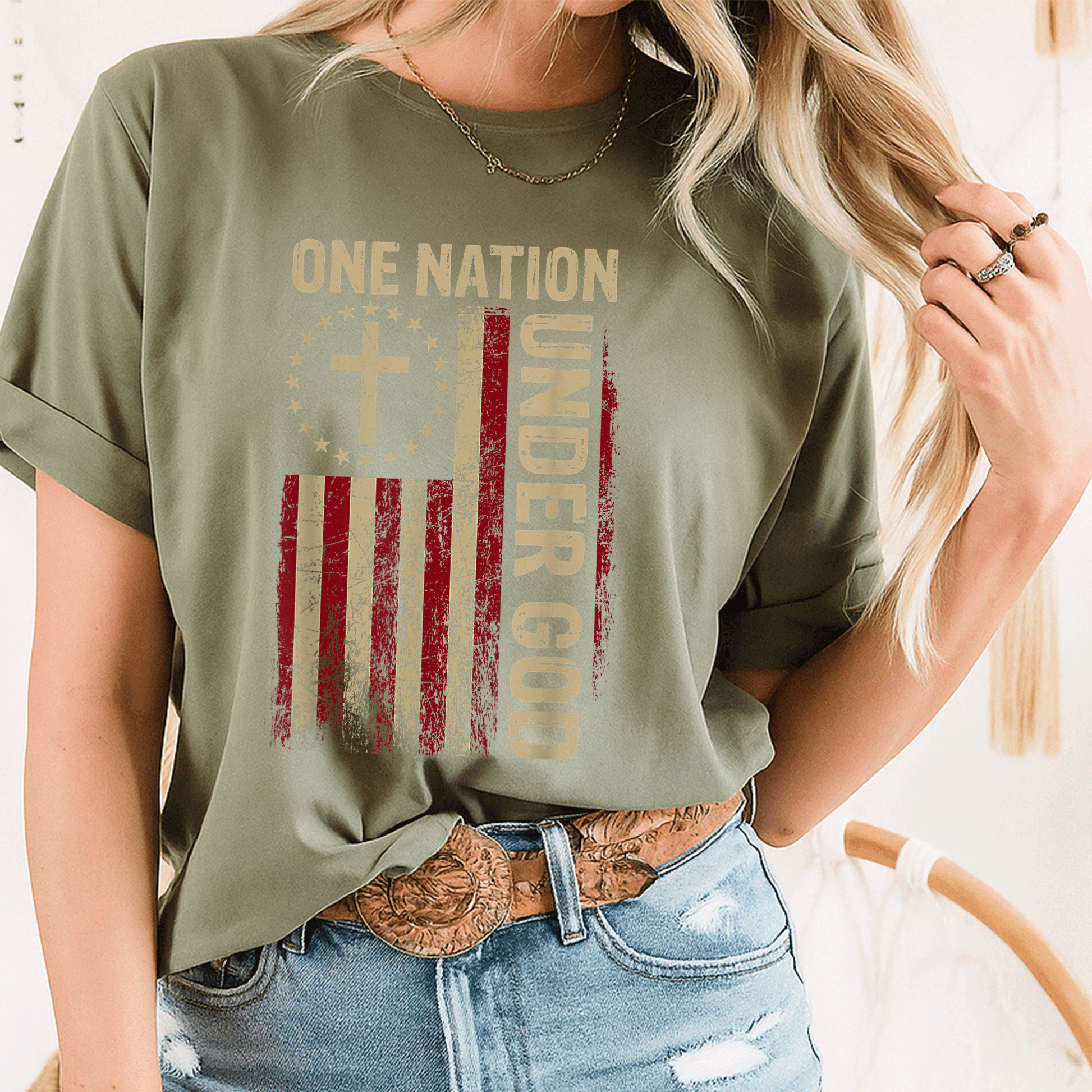 One Nation Under God Patriotic Christian T-Shirt for 4th of July Celebrations - Perfect for Faith and Freedom Events - 8
