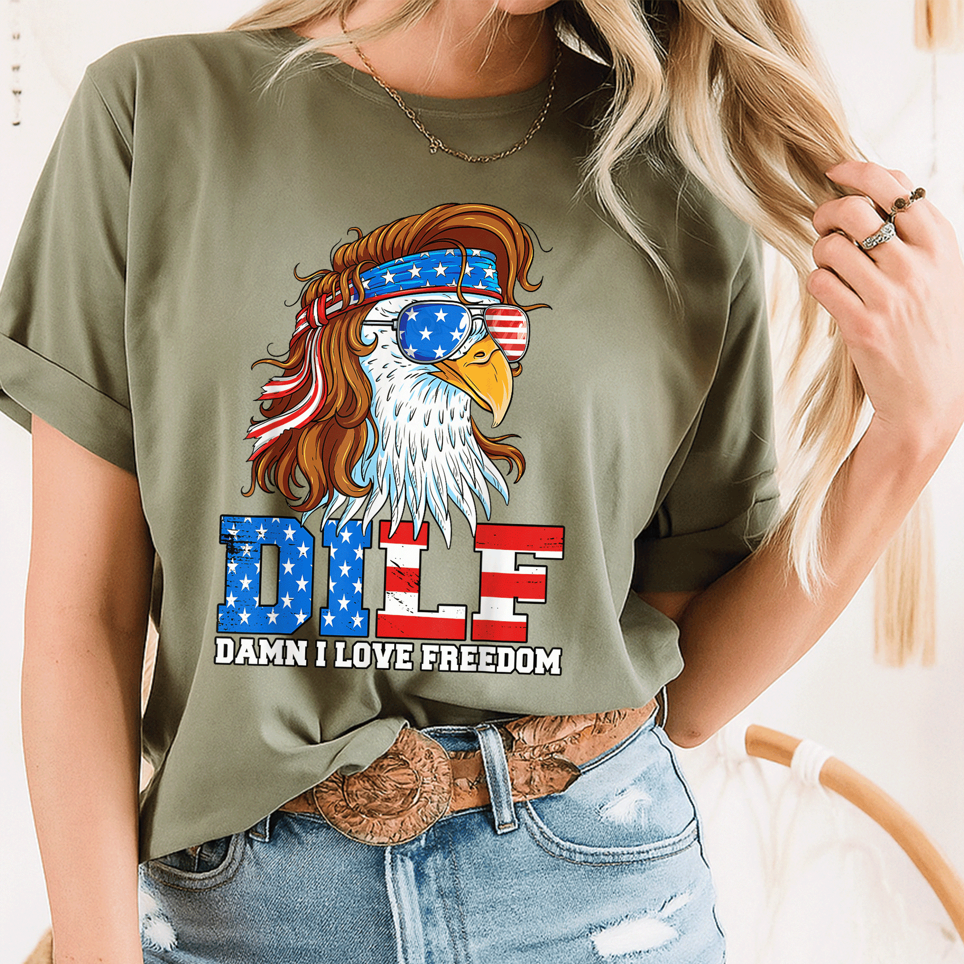 Funny DILF Damn I Love Freedom Eagle T-Shirt for Patriotic 4th of July Celebrations - Perfect Gift for Dad! - 8