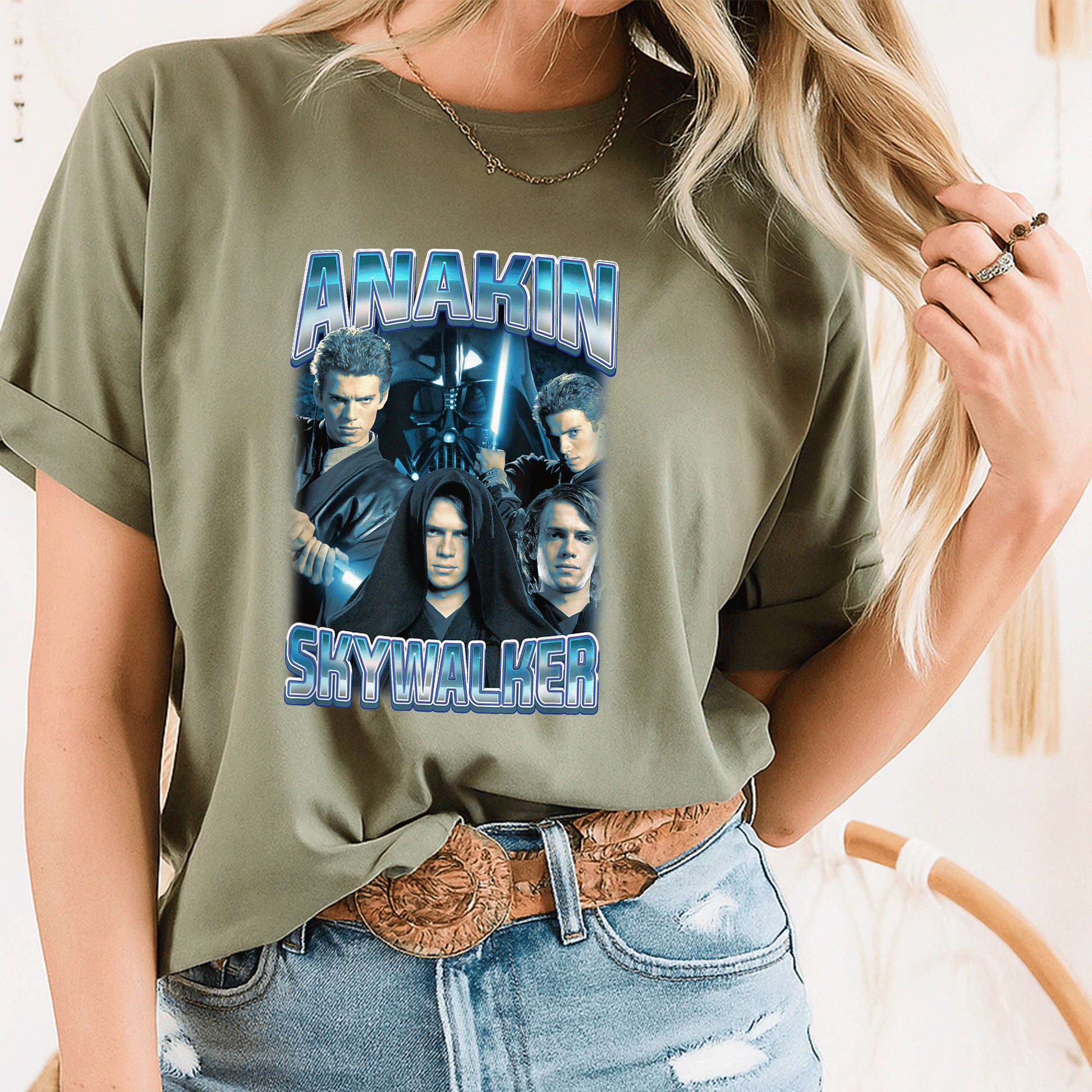 Star Wars Classic Anakin Skywalker Photo Collage Poster T-Shirt for Fans - Stylish Graphic Tee Celebrating Iconic Sith Lord - 8