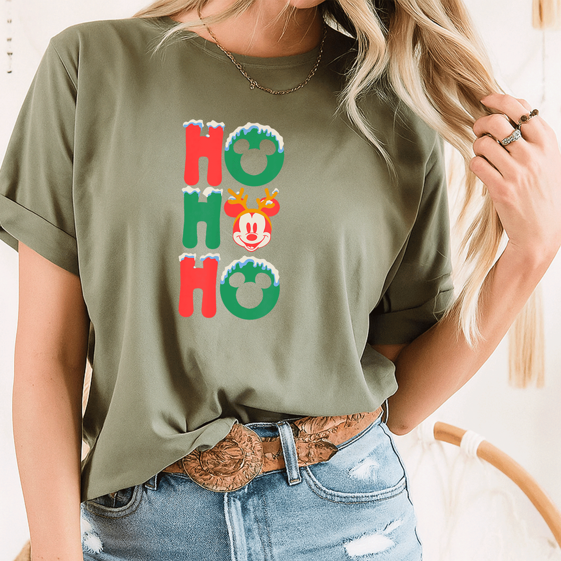 Mickey Mouse Ho Ho Ho Snowy Christmas Antlers T-Shirt for Festive Fun - Perfect Holiday Apparel for Kids and Adults - 8