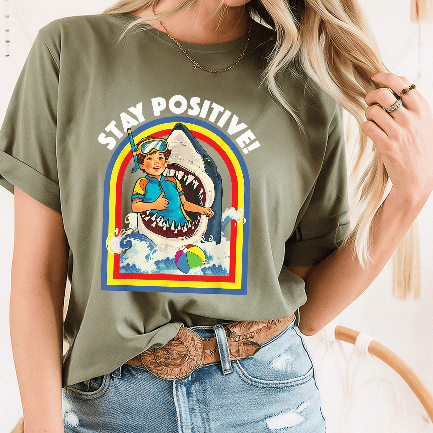 Stay Positive Shark Lover T-Shirt for Ocean and Sea Animal Enthusiasts, Perfect Gift for Wildlife Lovers - 8