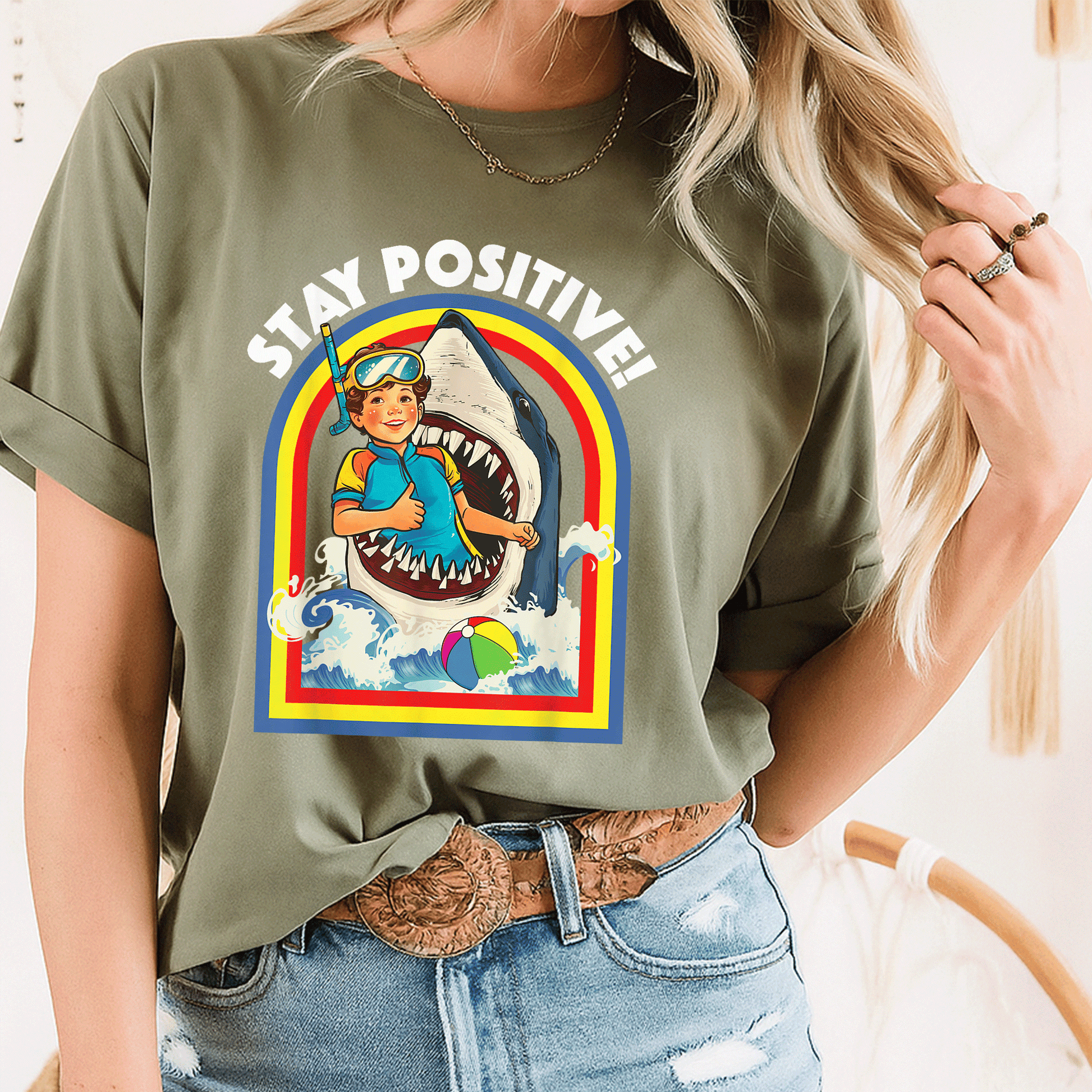 Stay Positive Shark Lover T-Shirt for Ocean and Sea Animal Enthusiasts, Perfect Gift for Wildlife Lovers - 8