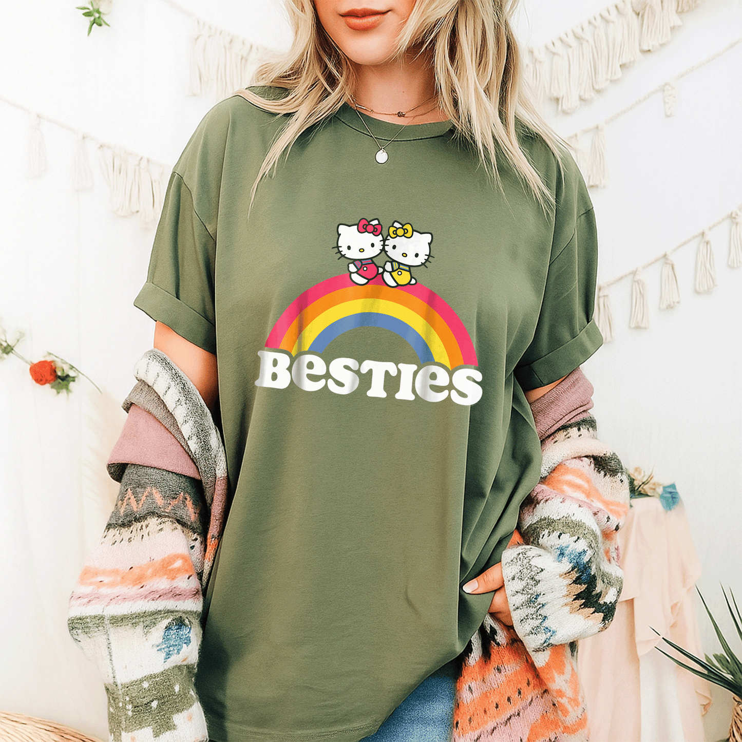 Cute Hello Kitty and Mimmy Besties Tee Shirt for Girls Perfect for Playdates and Everyday Fun, Adorable Cartoon Design! - 9