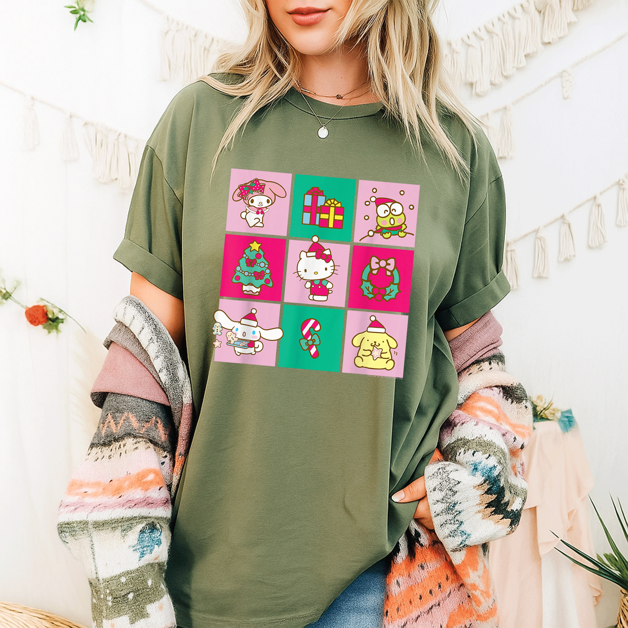 Hello Sanrio Friends Christmas Time Tee Shirt Adorable Holiday T-Shirt with Cute Characters for Festive Fun and Celebration - 9