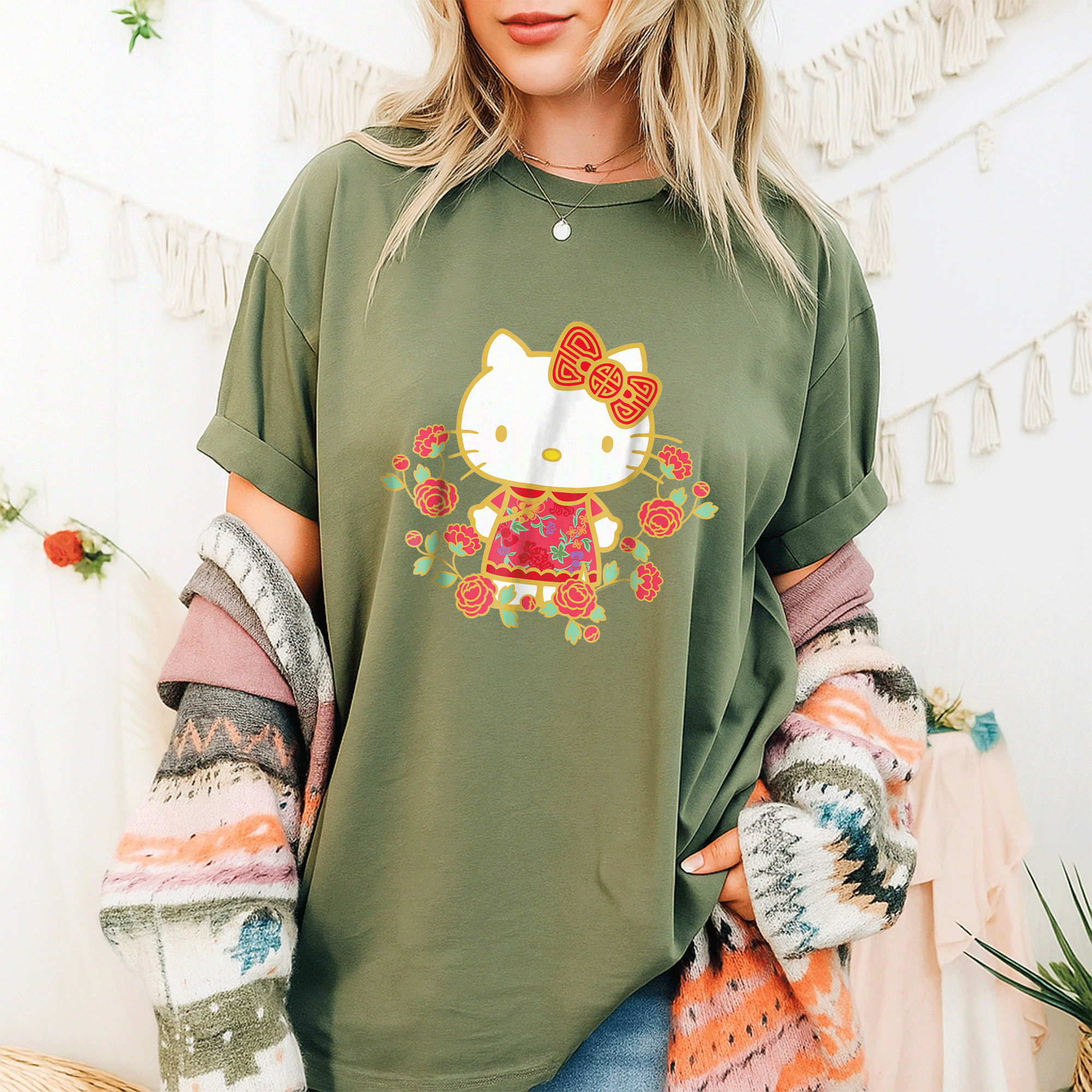 Adorable Hello Kitty Happy Lunar New Year Tee Shirt for Kids and Adults -Festive Design with Cute Colors and Animal Friends - 9