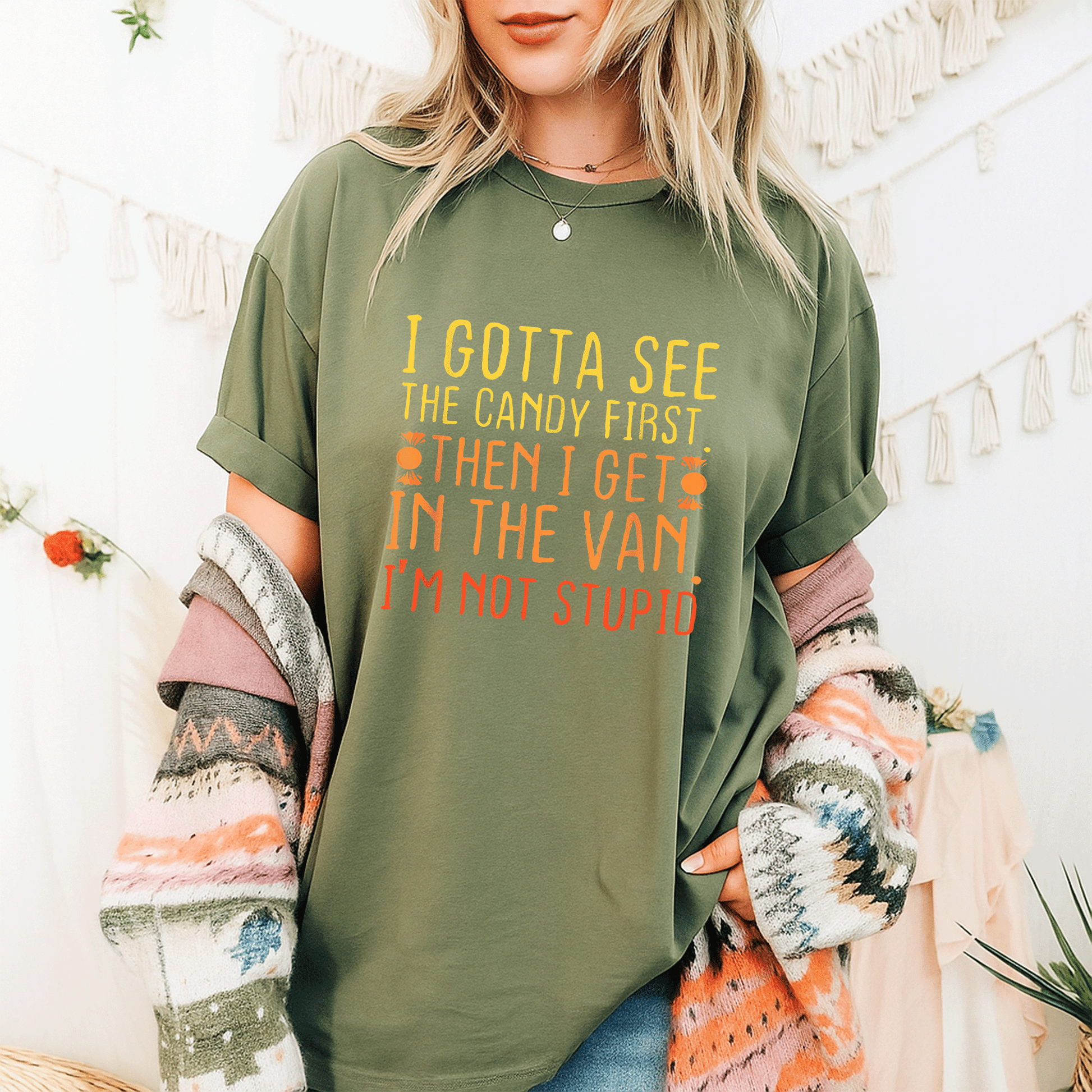 I Gotta See The Candy First T-Shirt | Funny Creepy Adult Graphic Tee for Halloween Lovers and Trick-or-Treat Enthusiasts - 9
