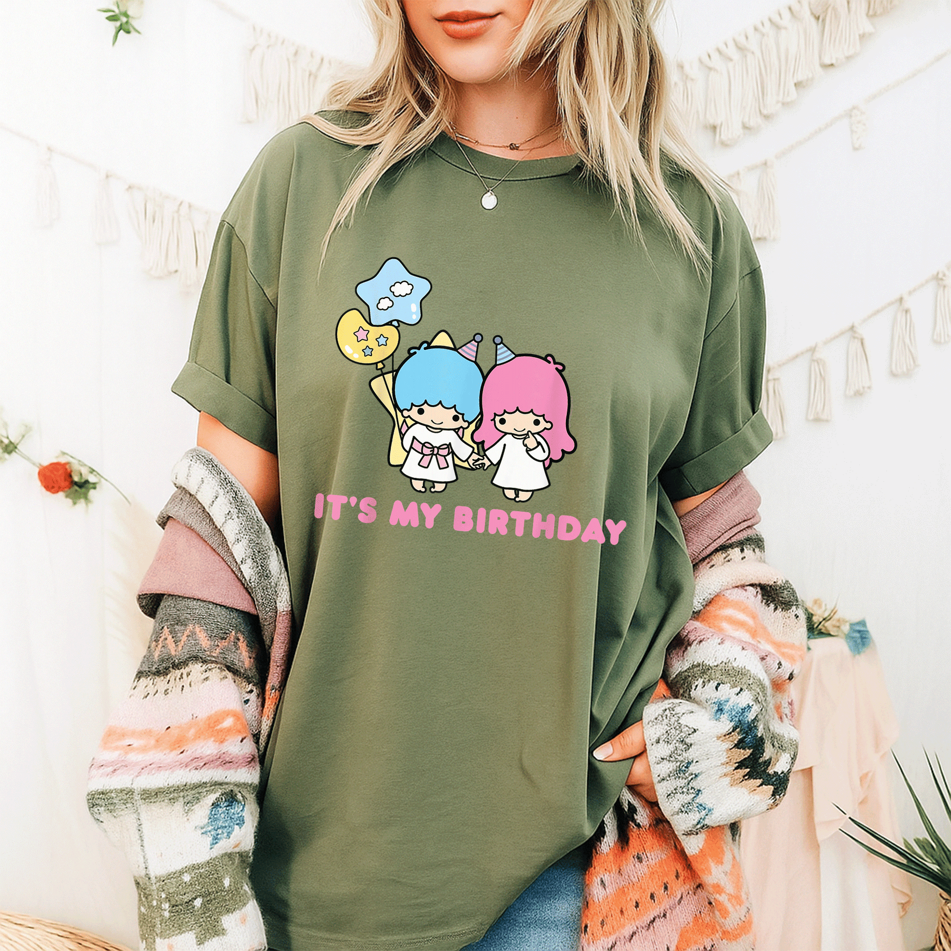 Little Twin Stars It's My Birthday T-Shirt Cute Kawaii Birthday Tee for Kids and Adults, Colorful and Fun Design - 9