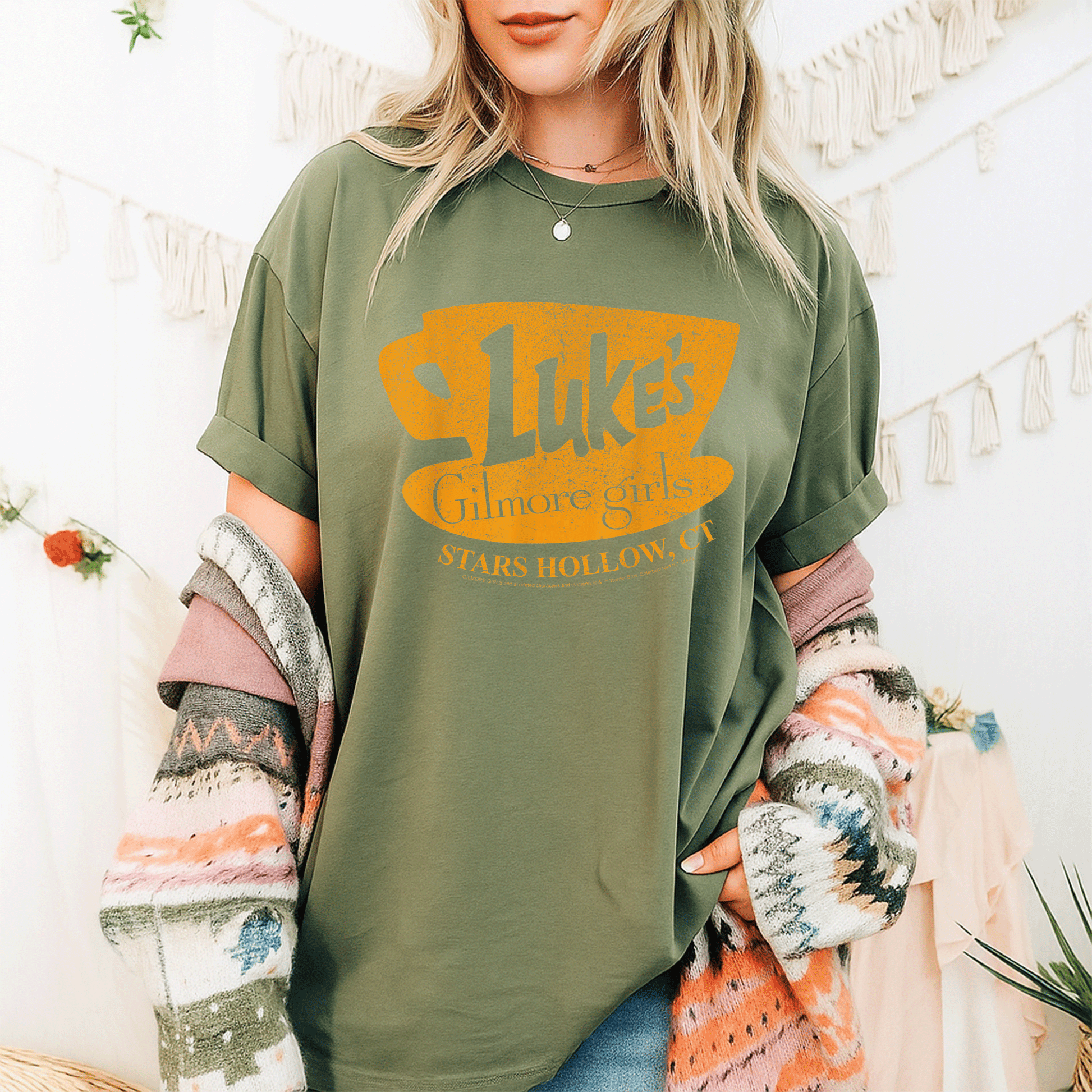 Gilmore Girls Luke's Stars Hollow Distressed Sign T-Shirt Perfect for Fans of Stars Hollow and Coffee Lovers - 9
