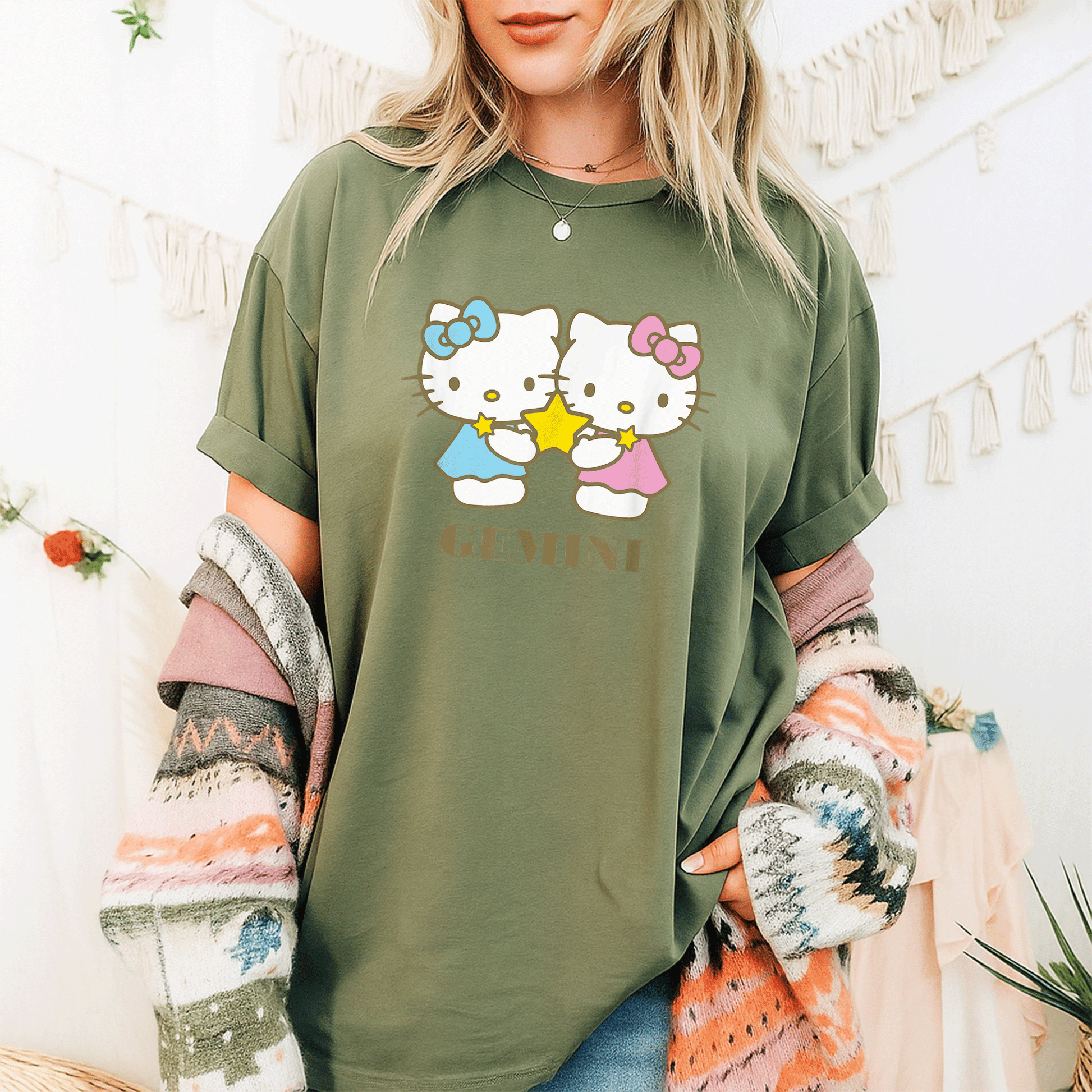 Cute Hello Kitty Gemini Zodiac T-Shirt for Women, Fun Astrological Graphics, Perfect Gift for Gemini Fans and Hello Kitty Lovers - 9
