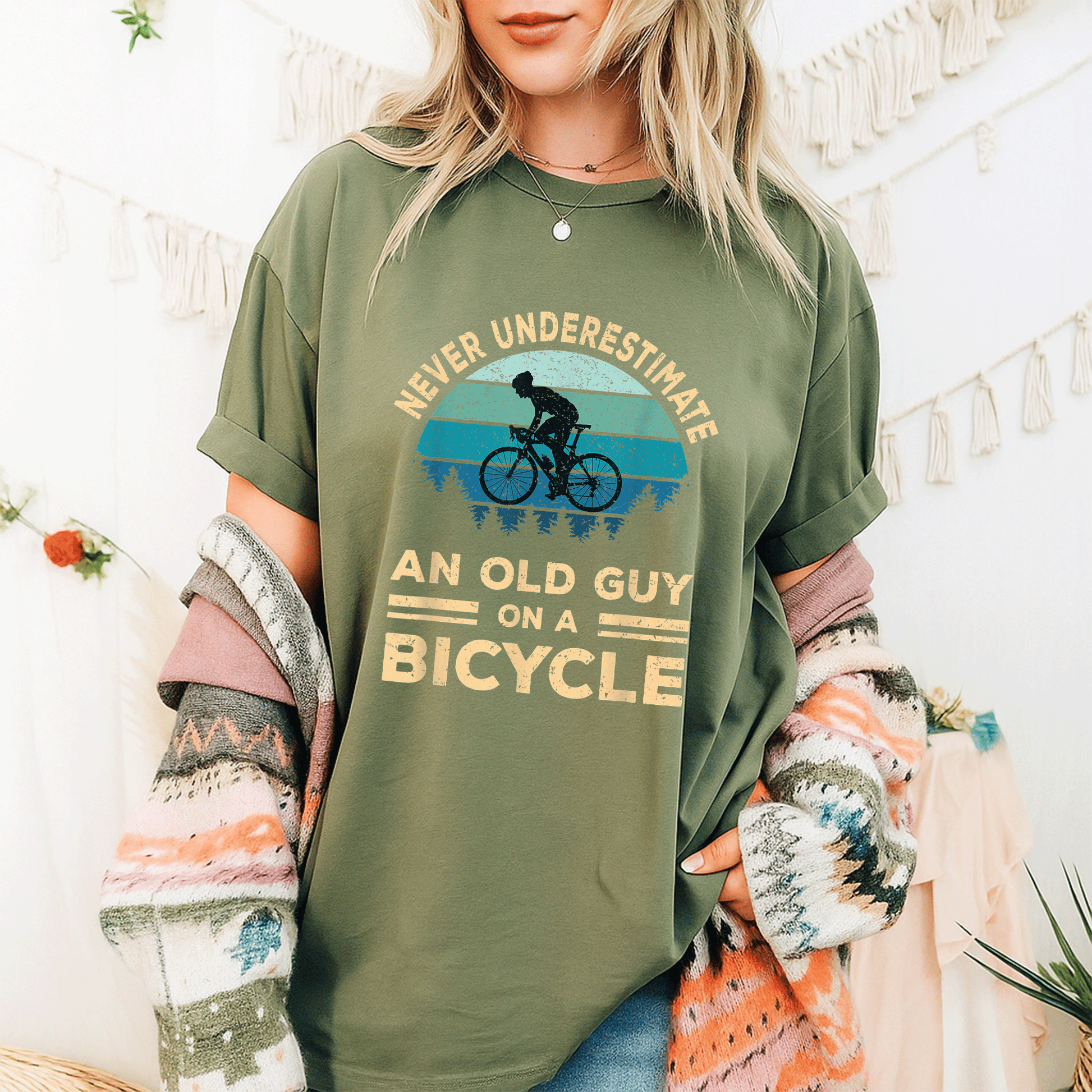 Funny Biker Dad T-Shirt Never Underestimate An Old Guy On A Bicycle Humorous Cycling Gift for Dads and Grandpas - 9