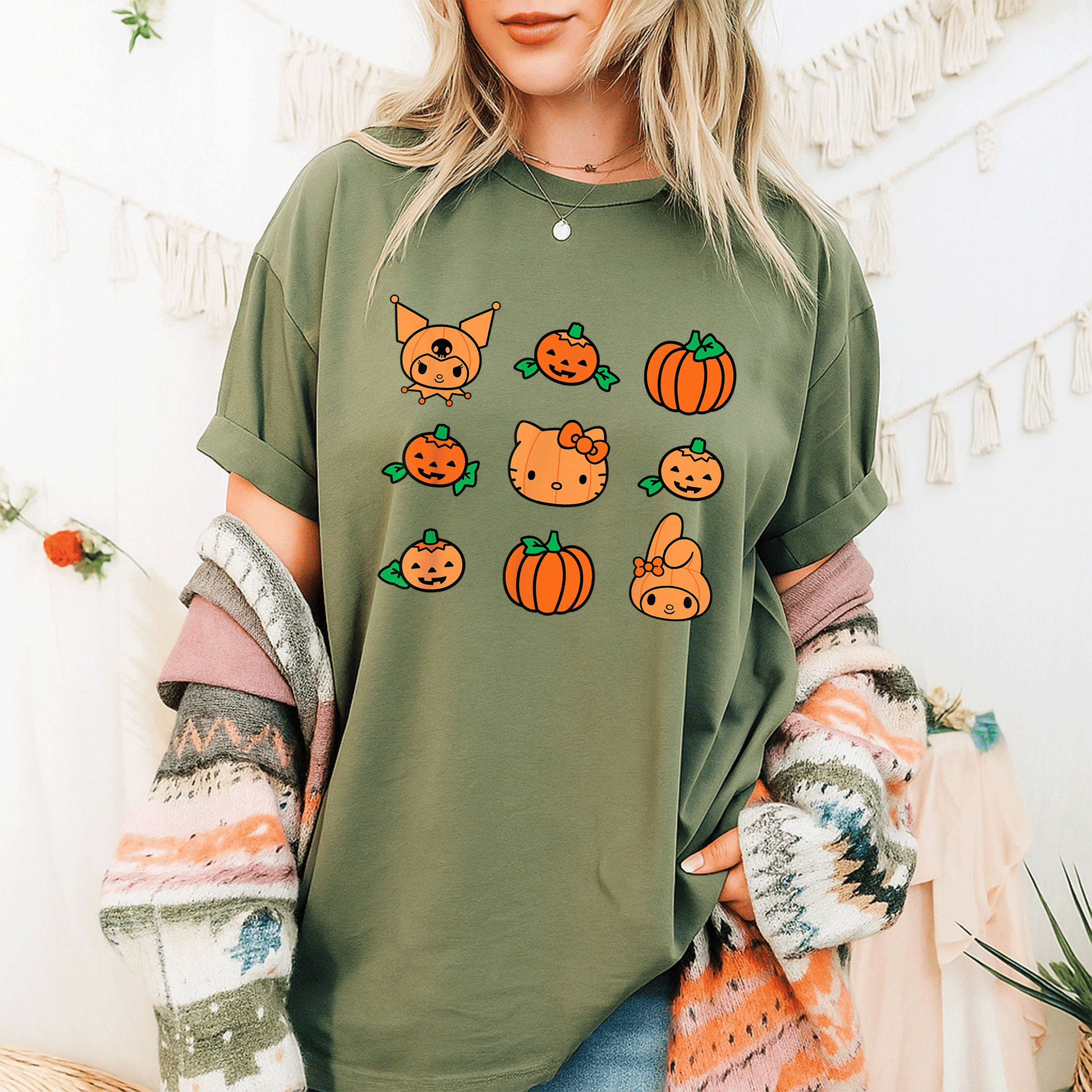 Cute Hello Kitty My Melody Kuromi Pumpkins Halloween T-Shirt for Kids and Adults - Fun Festive Style for All Celebrations - 9