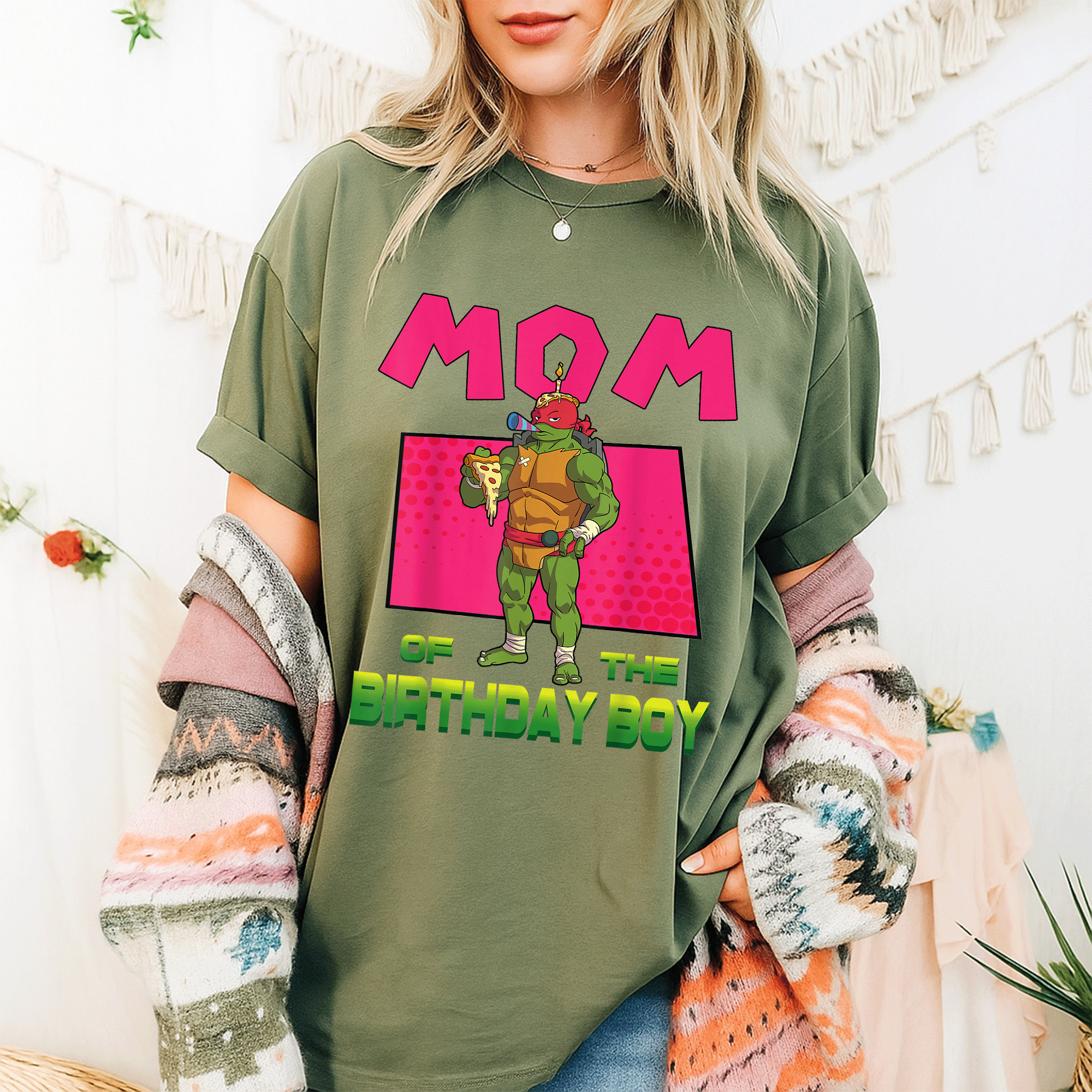 Mademark Teenage Mutant Ninja Turtles Raph Birthday Boy Pizza Theme T-Shirt for Moms - Fun and Festive Party Wear! - 9