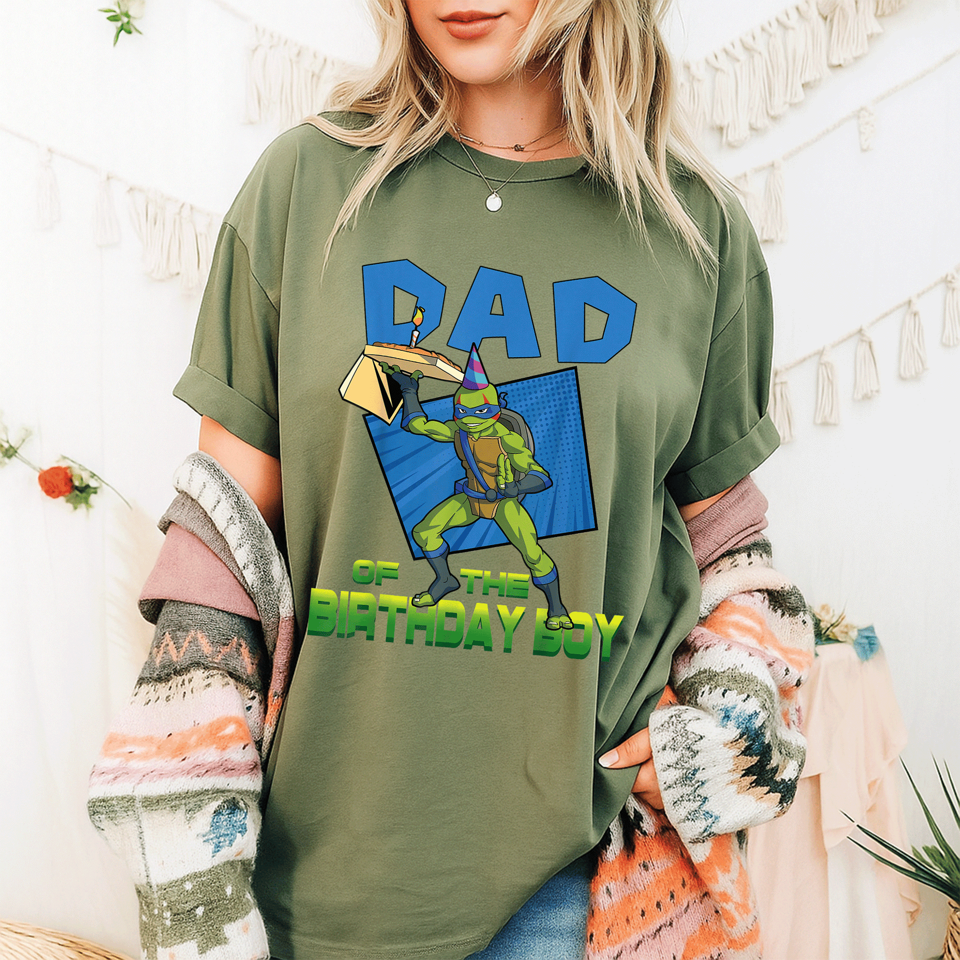 Mademark Teenage Mutant Ninja Turtles Men's Leo Daddy of the Birthday Boy Pizza Party T-Shirt for Fun Celebrations - 9
