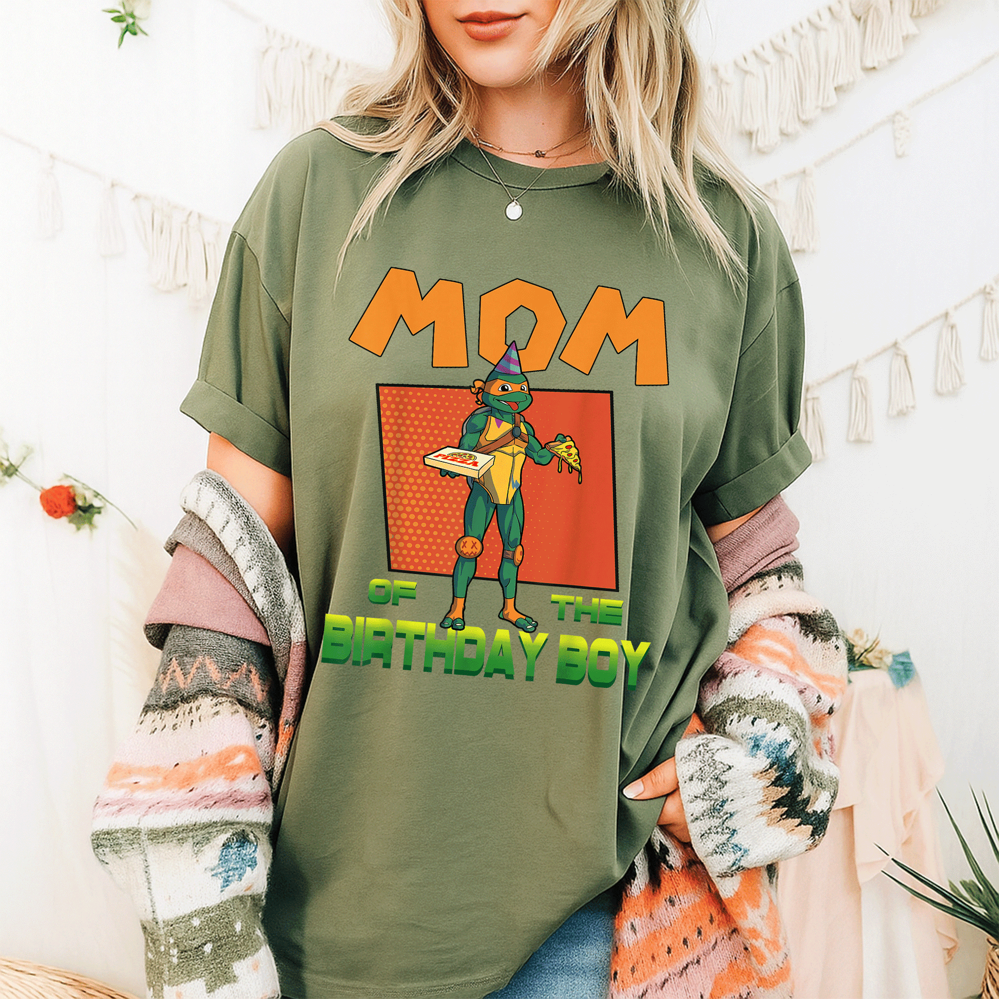 Mademark TMNT Mikey Pizza Theme Party T-Shirt for Mommy of the Birthday Boy - Fun and Stylish Celebration Outfit - 9