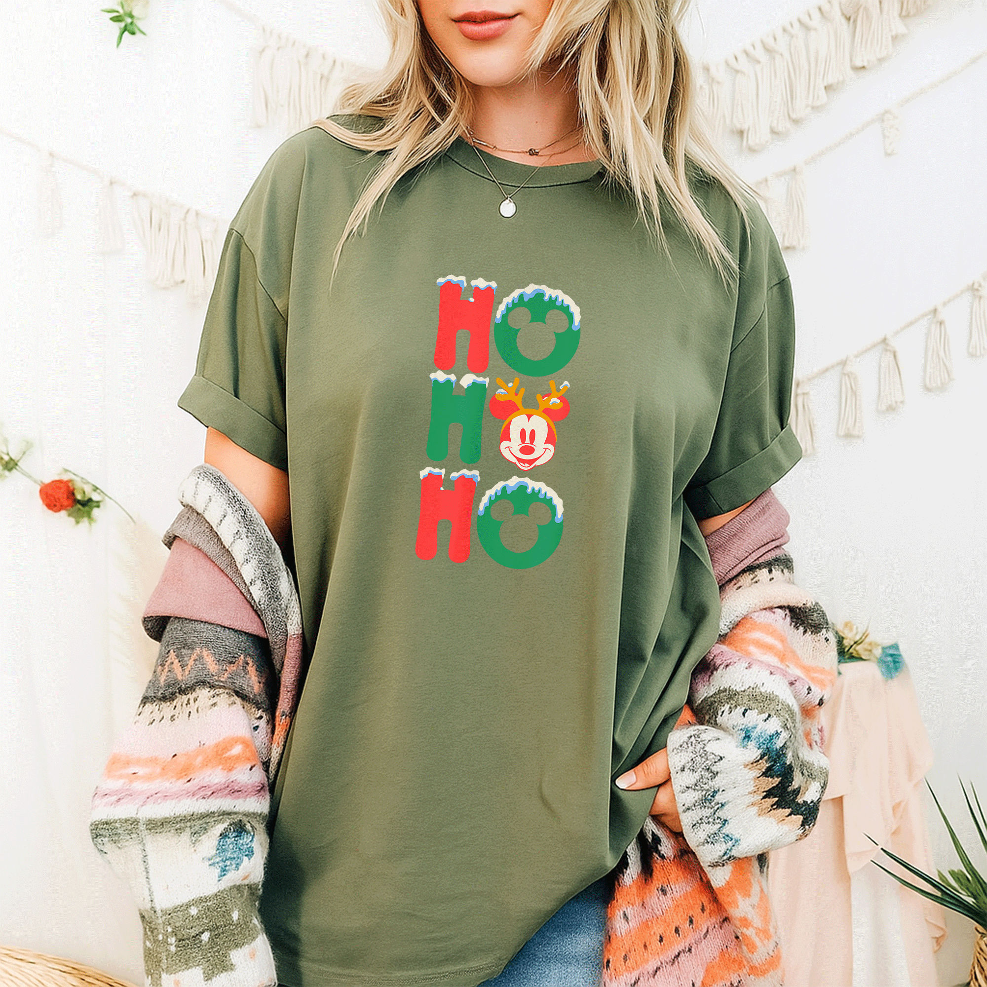 Mickey Mouse Ho Ho Ho Snowy Christmas Antlers T-Shirt for Festive Fun - Perfect Holiday Apparel for Kids and Adults - 9