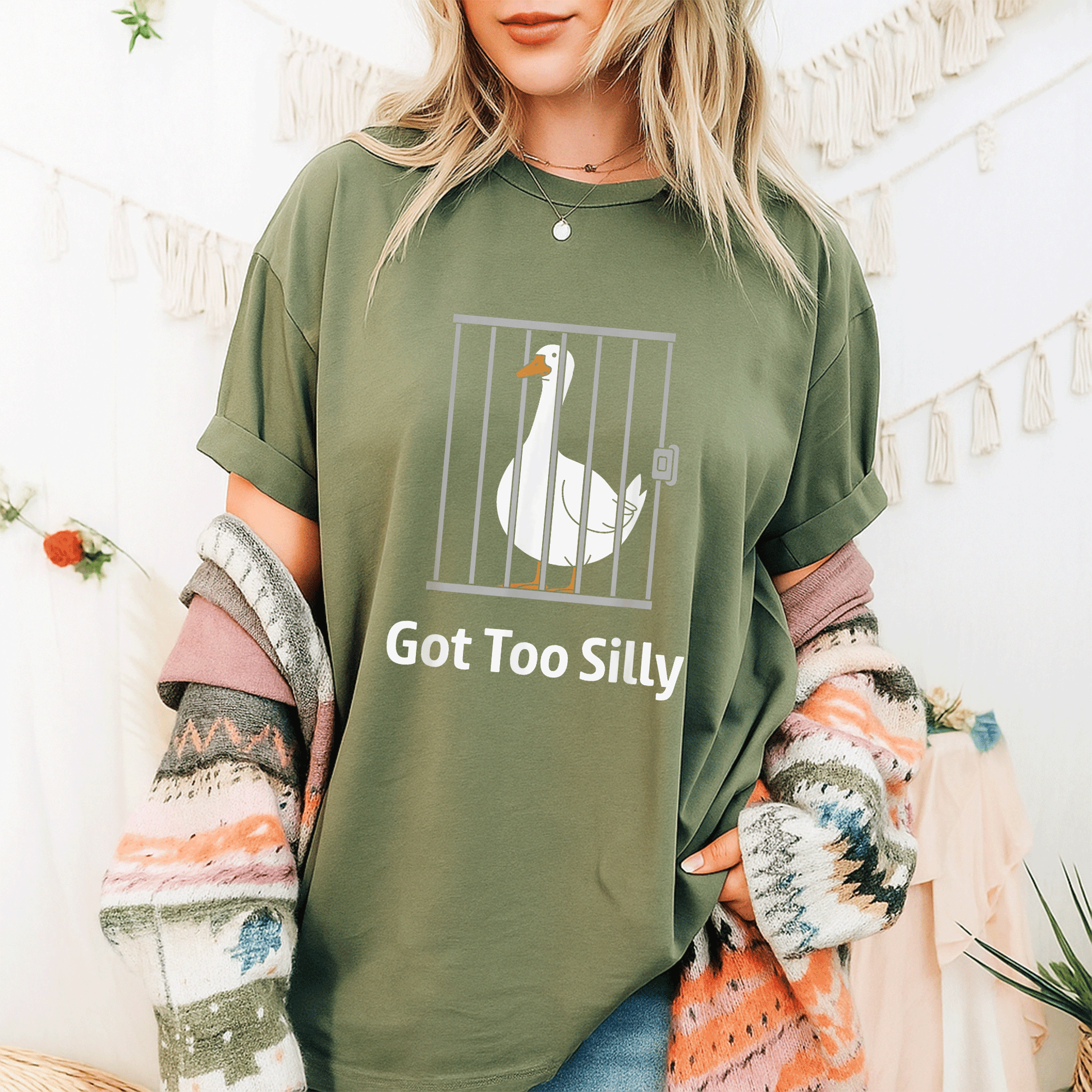 Funny Goose Pun Humor T-Shirt for Animal Lovers - Got Too Silly Graphic Tee with Quirky Goose Design for Casual Wear - 9