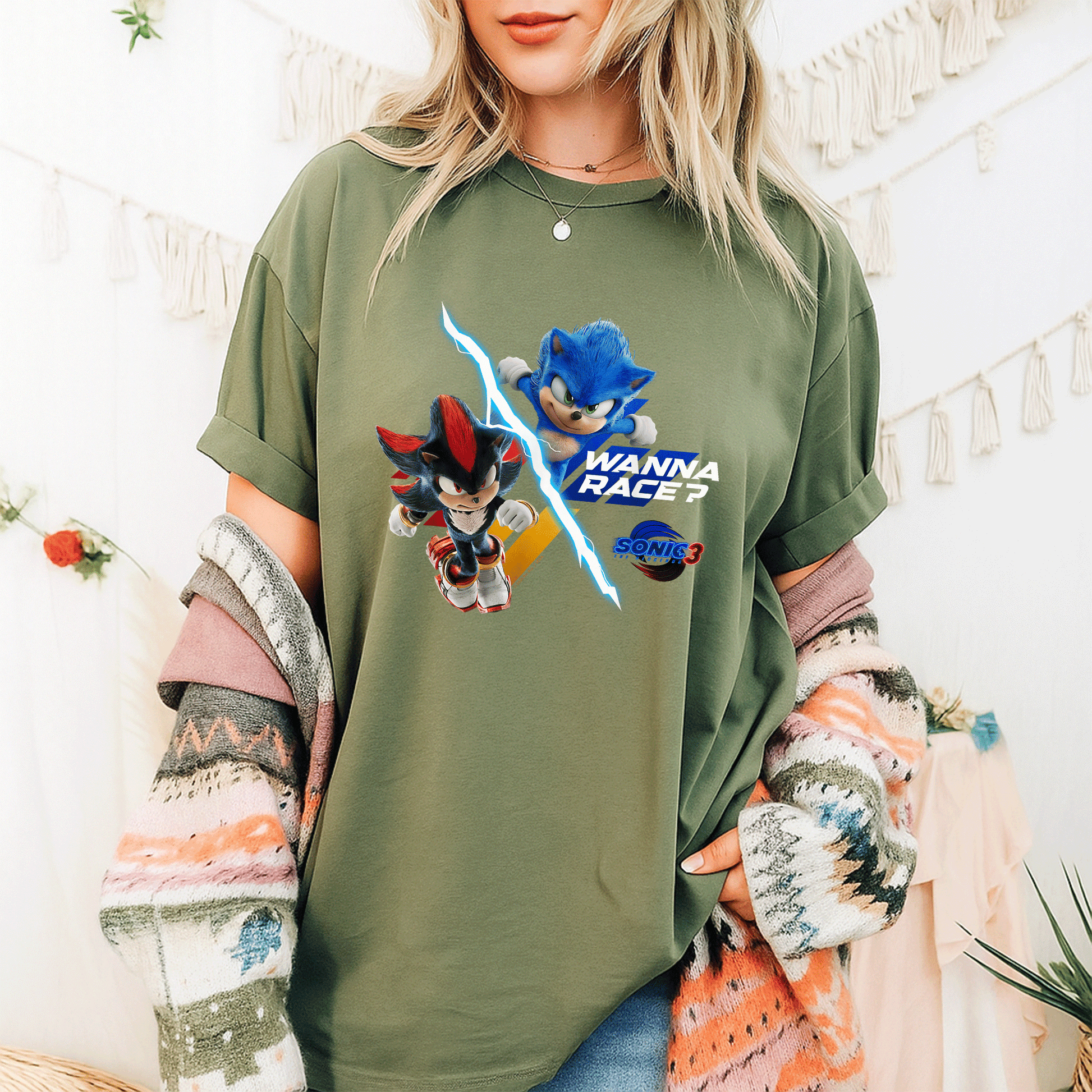 Sonic the Hedgehog 3 Wanna Race T-Shirt for Gamers – Fun & Stylish Graphic Tee Featuring Iconic Racing Design - 9