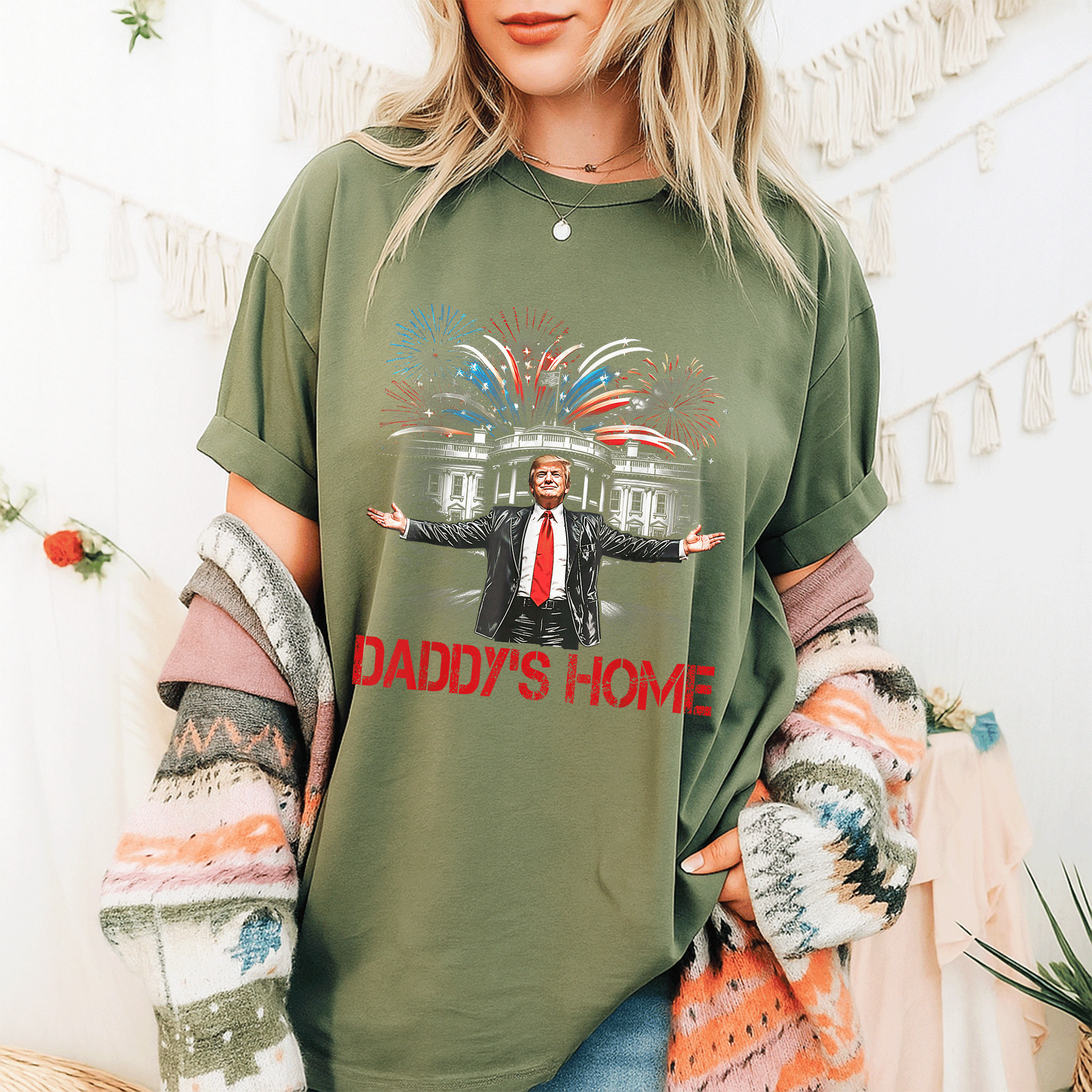 Daddy's Home White House 2025 President Trump T-Shirt for Supporters - Fun Design Showcasing Trump in a Bold Style - 9