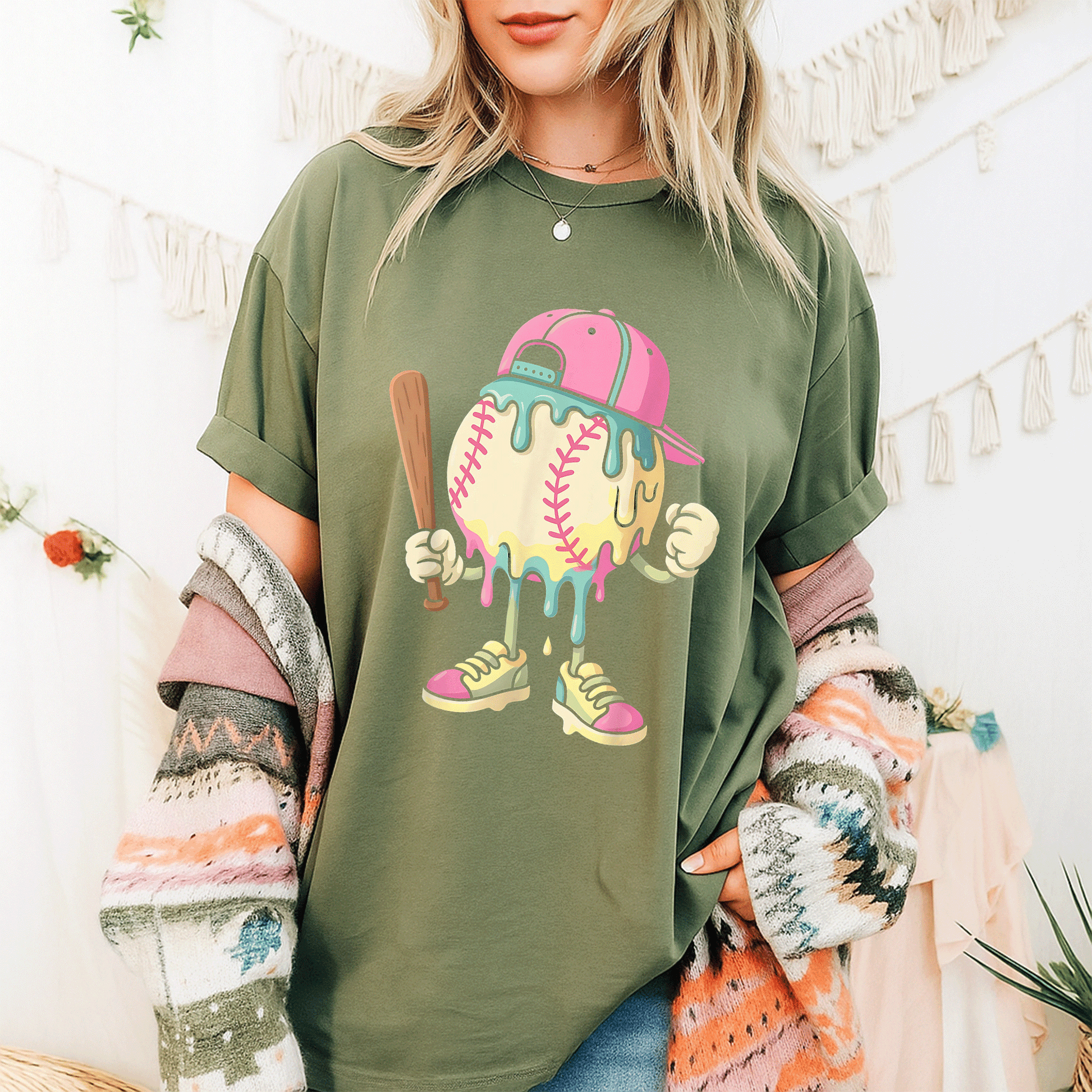 Stylish Ice Cream Drip Baseball T-Shirt for Girls Perfect for Summer Fun and Sporty Outfits - Cute and Trendy Design - 9