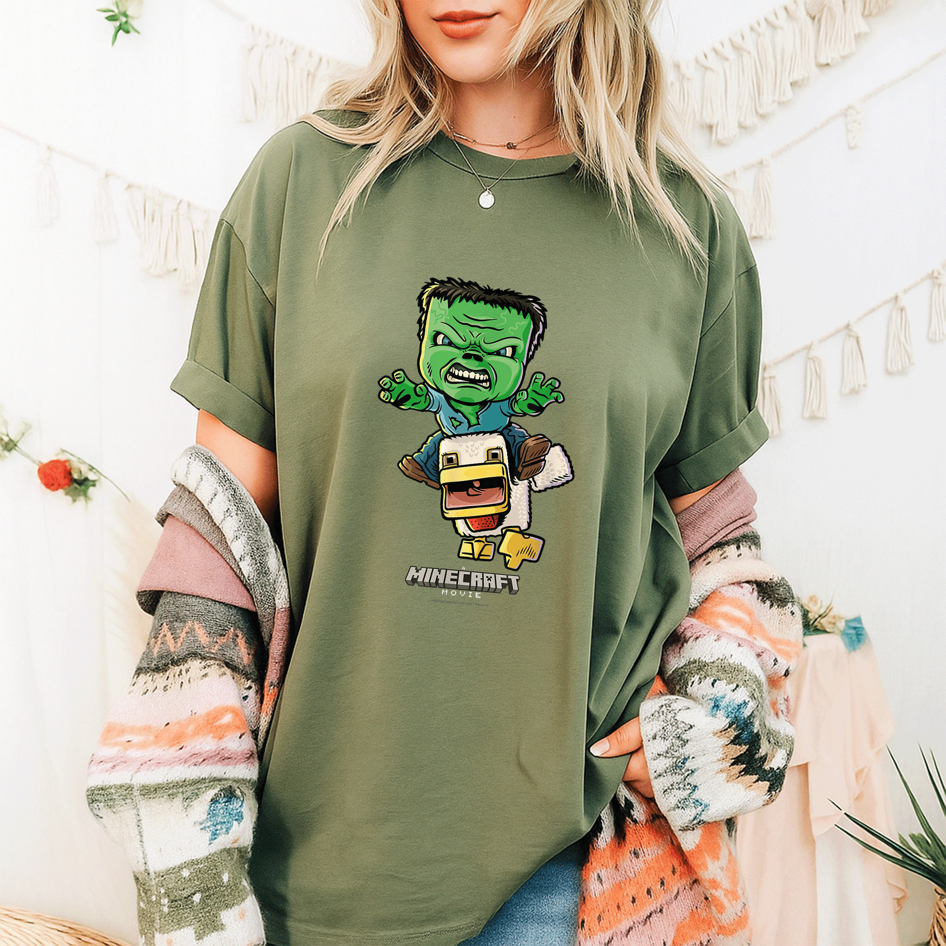 Cute Minecraft Movie Chicken Jockey Baby Zombie Animated T-Shirt for Gamers - Fun and Unique Graphic Tee for Kids and Adults - 9