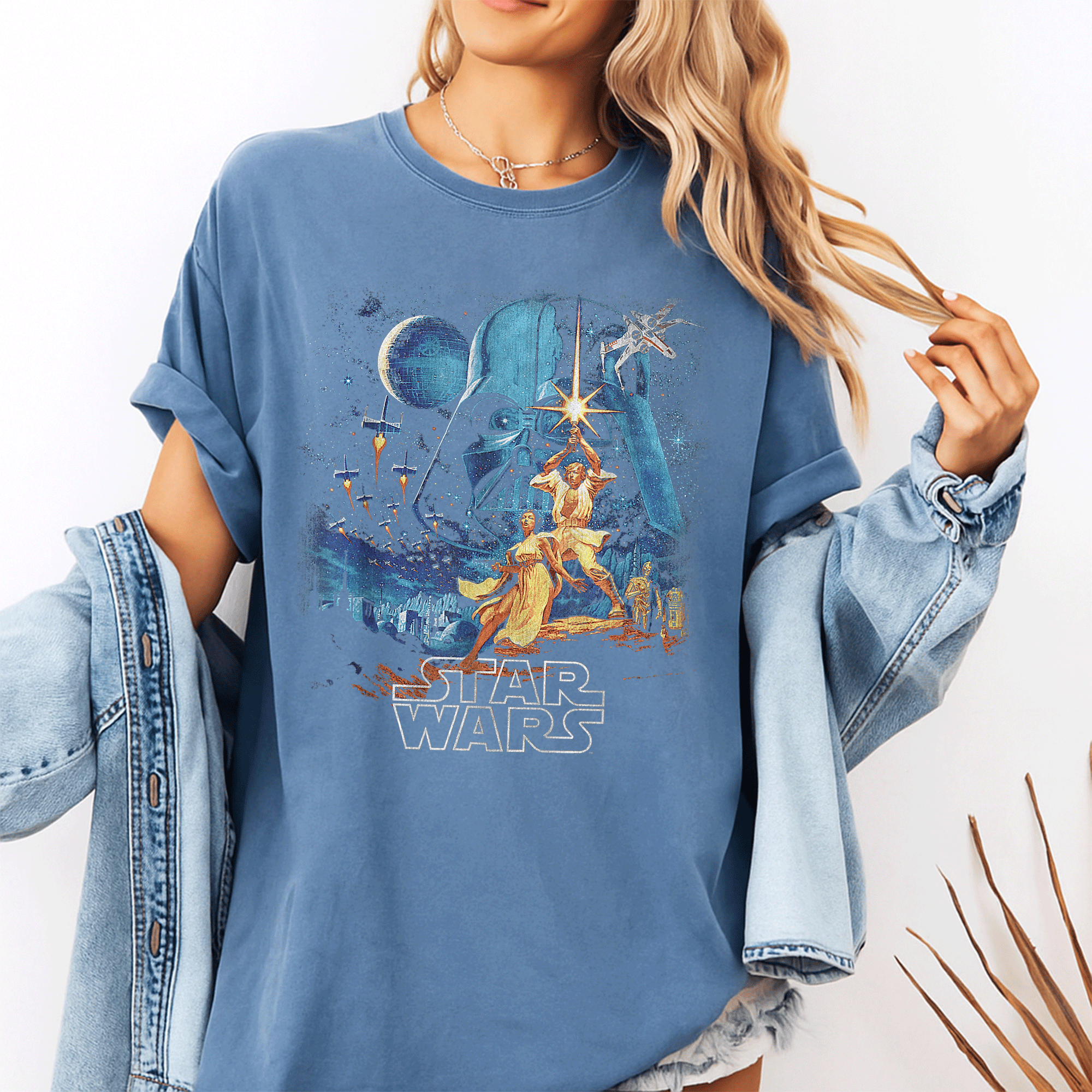 Vintage Star Wars A New Hope Faded Graphic T-Shirt Featuring Iconic Poster Design for Fans of Classic Sci-Fi Adventures - 10