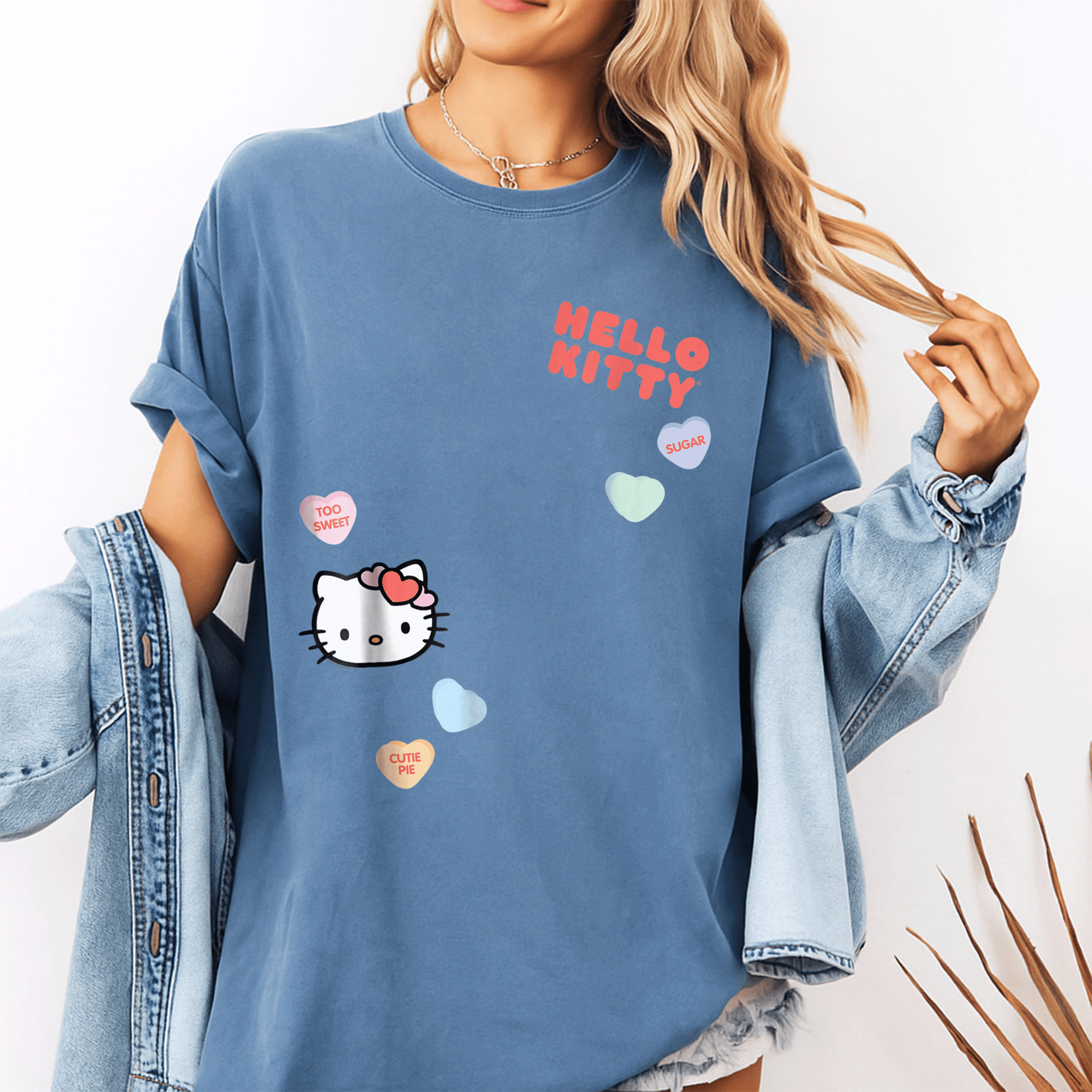 Cute Hello Kitty Candy Hearts Valentine Tee Shirt for Kids and Adults, Adorable Love-Themed Graphic Tee Perfect for Valentine's Day - 10