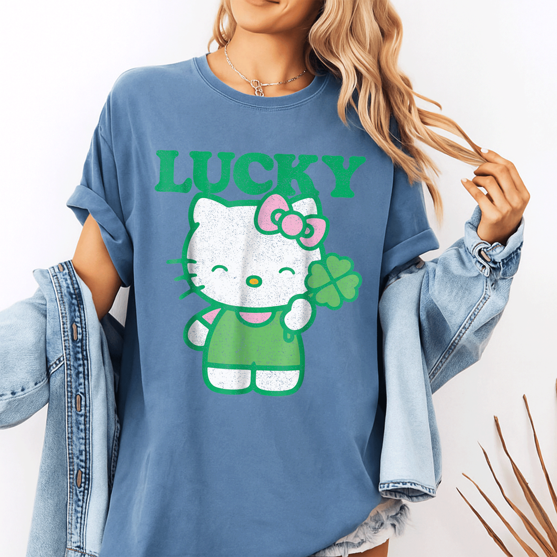 Cute Hello Kitty Lucky Clover Tee Shirt - Adorable Design Featuring Lucky Clover and Hello Kitty for Kids and Adults - 10