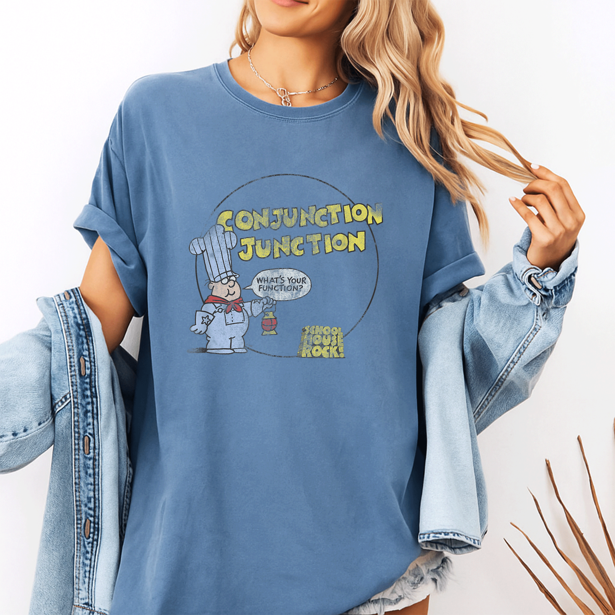 Fun Schoolhouse Rock Conjunction Junction T-Shirt for Kids and Adults - Colorful Design Featuring Classic Cartoon Style Art - 10