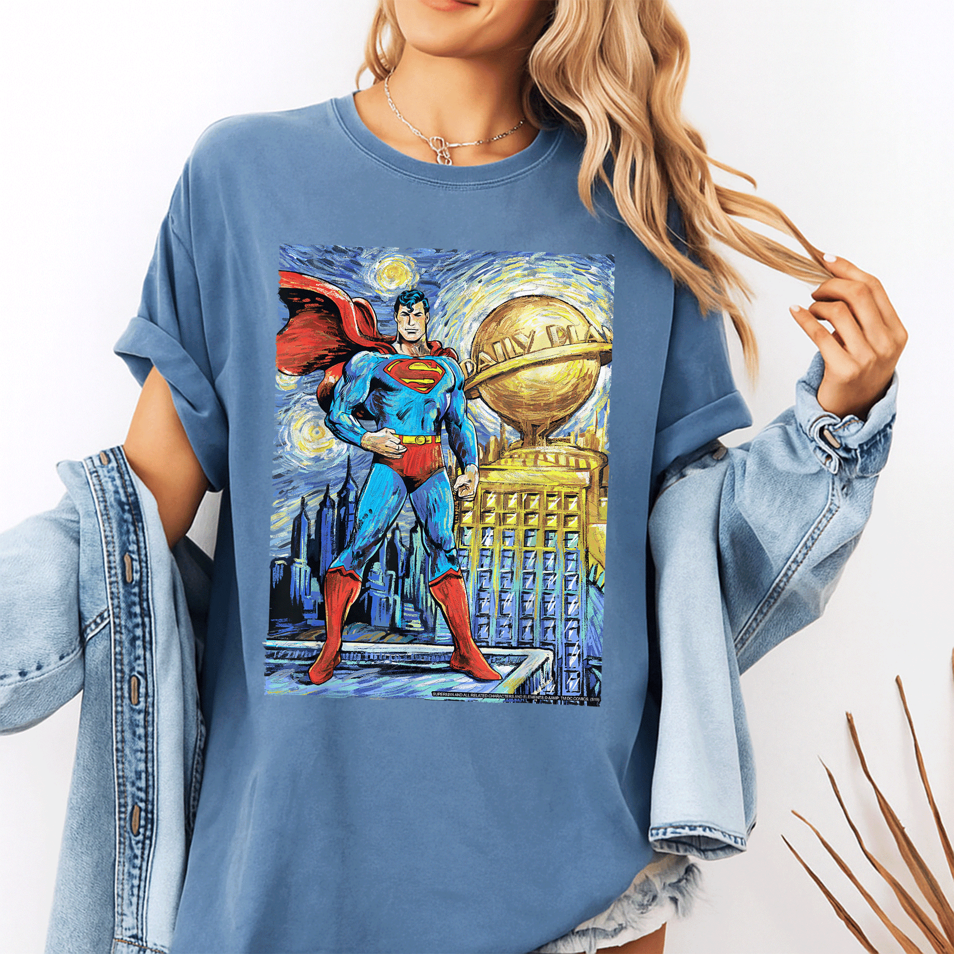 Stylish DC Comics Superman Starry Night Portrait T-Shirt - Unique Cosmic Art Design for Fans and Collectors - 10