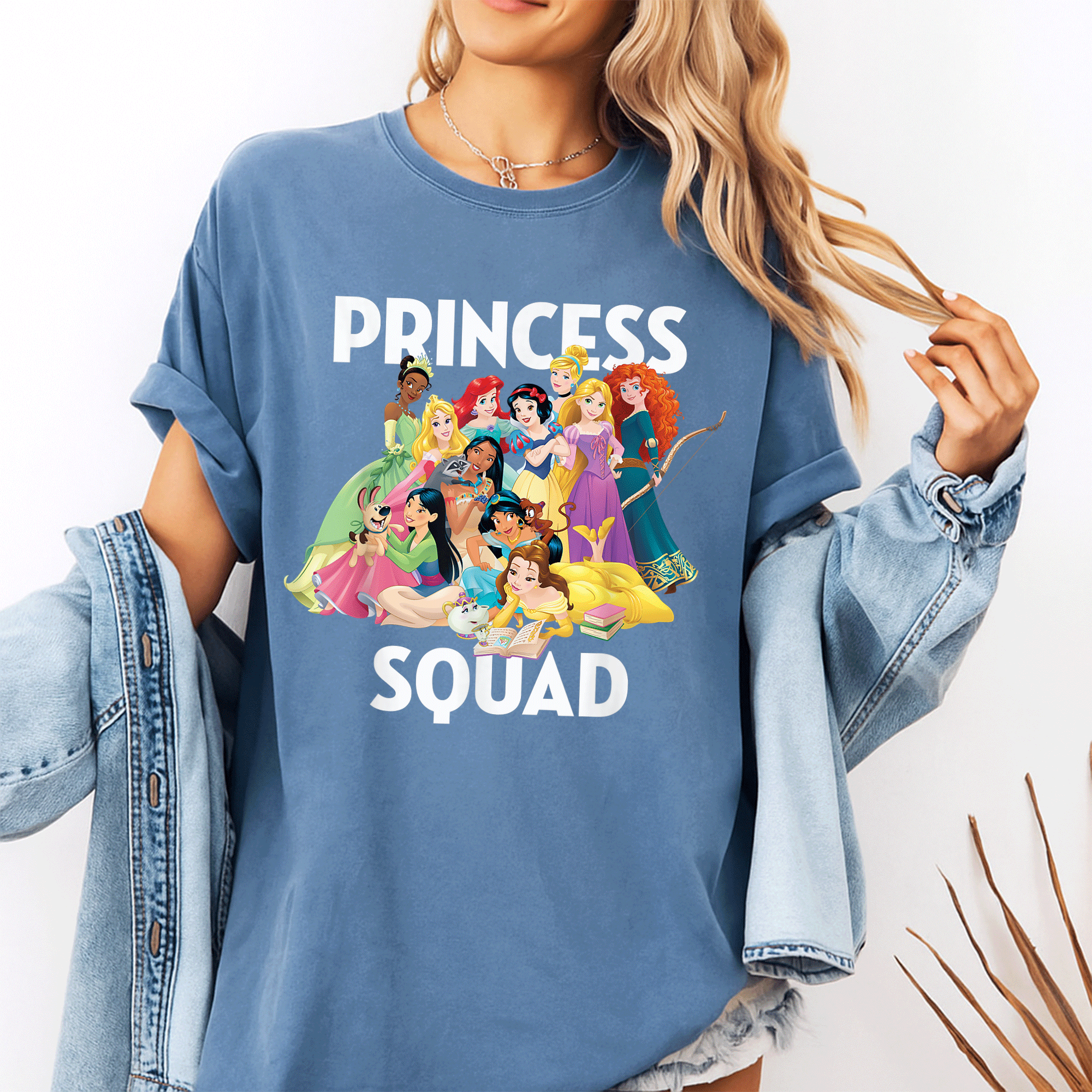 Disney Princess Squad Group T-Shirt for Kids and Adults, Colorful Graphic Tee Featuring Belle, Cinderella, and More - 10