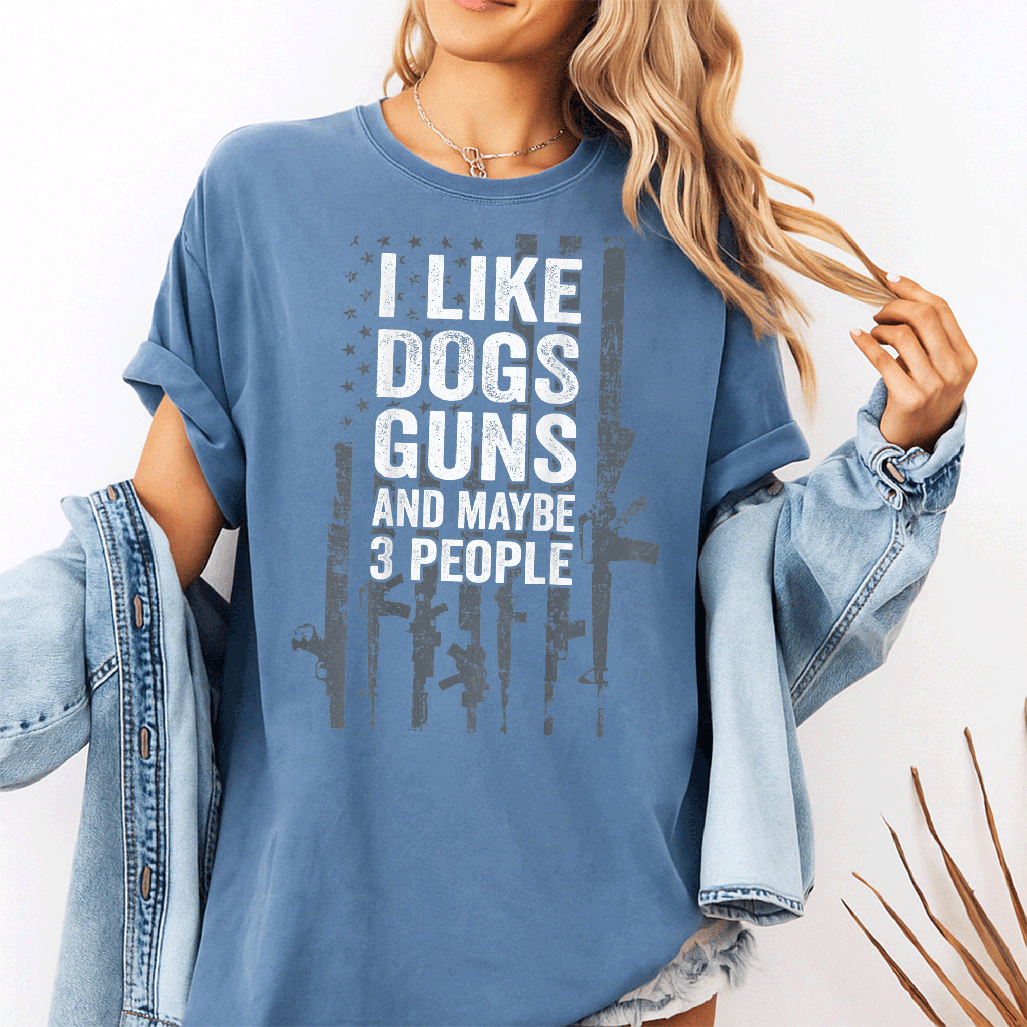 Funny I Like Dogs Guns And Maybe 3 People T-Shirt for Pet Lovers and Gun Enthusiasts, Humorous Graphic Tee for Casual Wear - 10