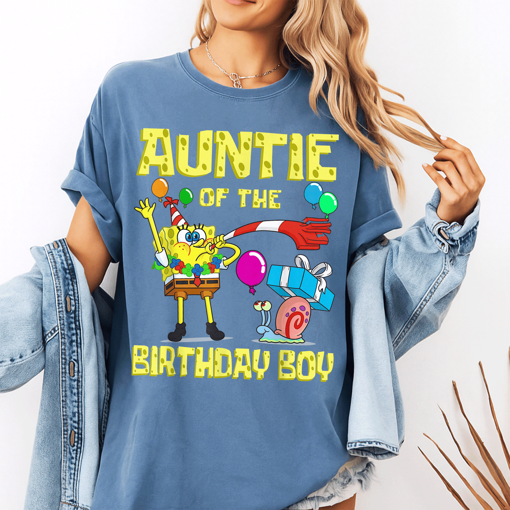 SpongeBob Auntie of the Birthday Boy Theme T-Shirt by Mademark - Fun & Colorful Party Apparel for Fans of All Ages - 10