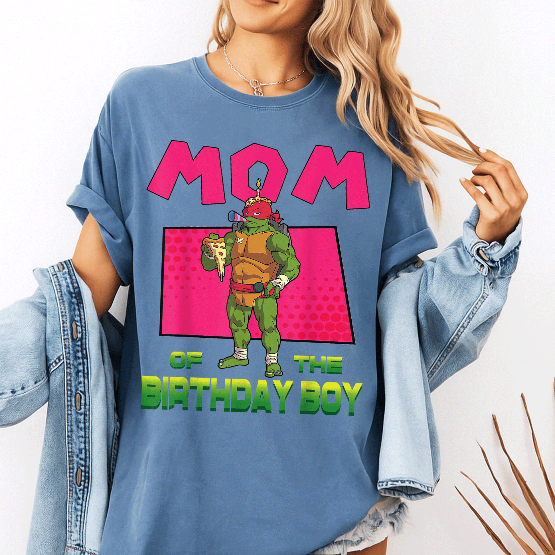 Mademark Teenage Mutant Ninja Turtles Raph Birthday Boy Pizza Theme T-Shirt for Moms - Fun and Festive Party Wear! - 10