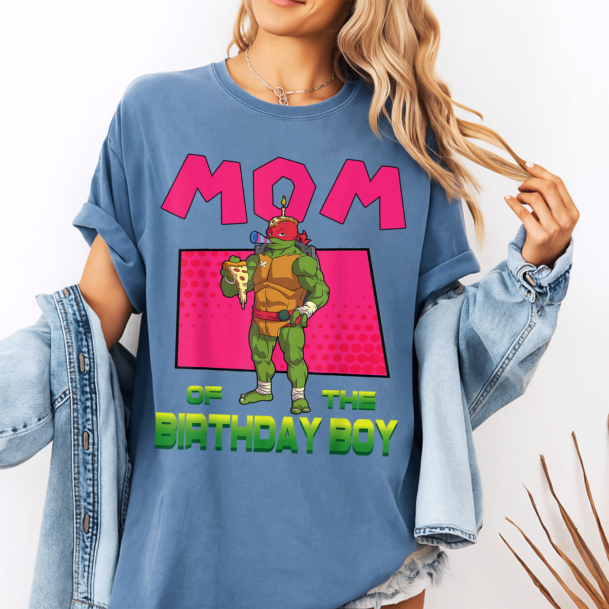 Mademark Teenage Mutant Ninja Turtles Raph Birthday Boy Pizza Theme T-Shirt for Moms - Fun and Festive Party Wear! - 10
