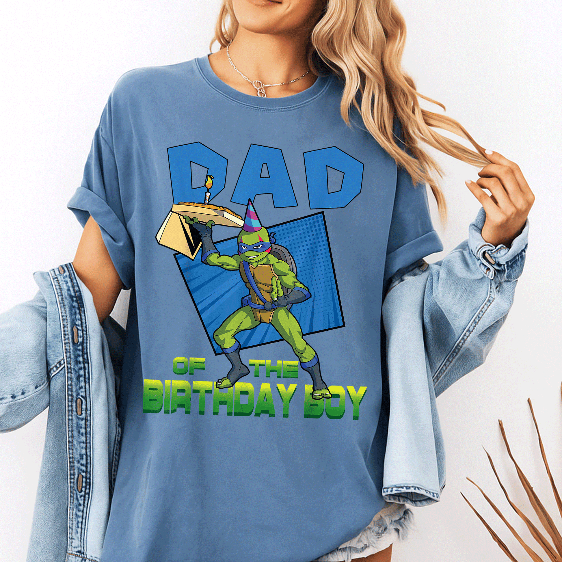 Mademark Teenage Mutant Ninja Turtles Men's Leo Daddy of the Birthday Boy Pizza Party T-Shirt for Fun Celebrations - 10