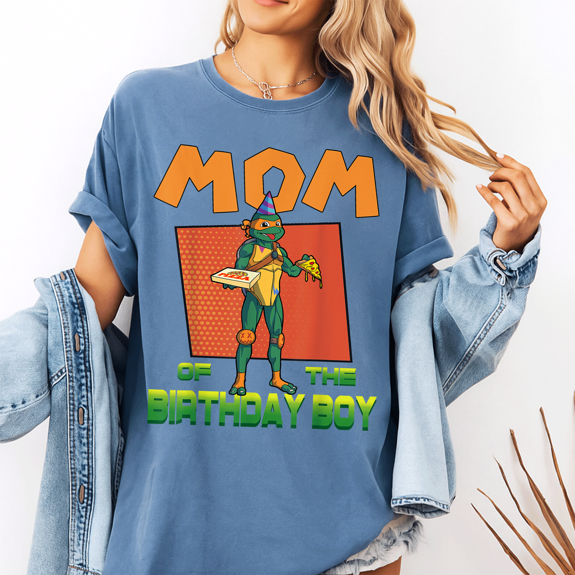 Mademark TMNT Mikey Pizza Theme Party T-Shirt for Mommy of the Birthday Boy - Fun and Stylish Celebration Outfit - 10