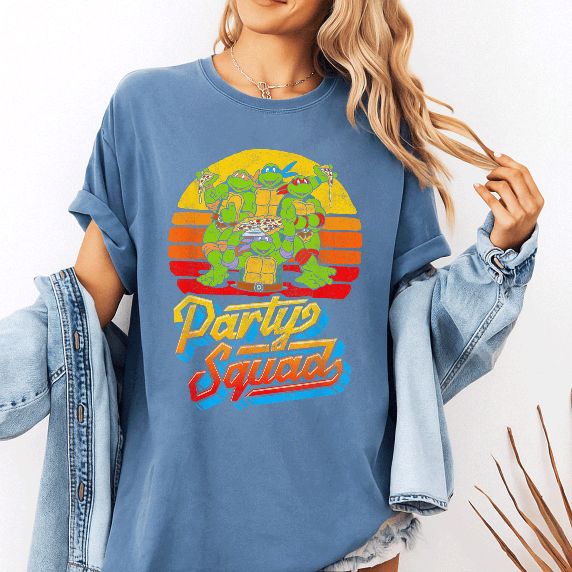 Mademark x Teenage Mutant Ninja Turtles Vintage 80s Pizza Friends Distressed T-Shirt for Fun Retro Party Vibes - 10