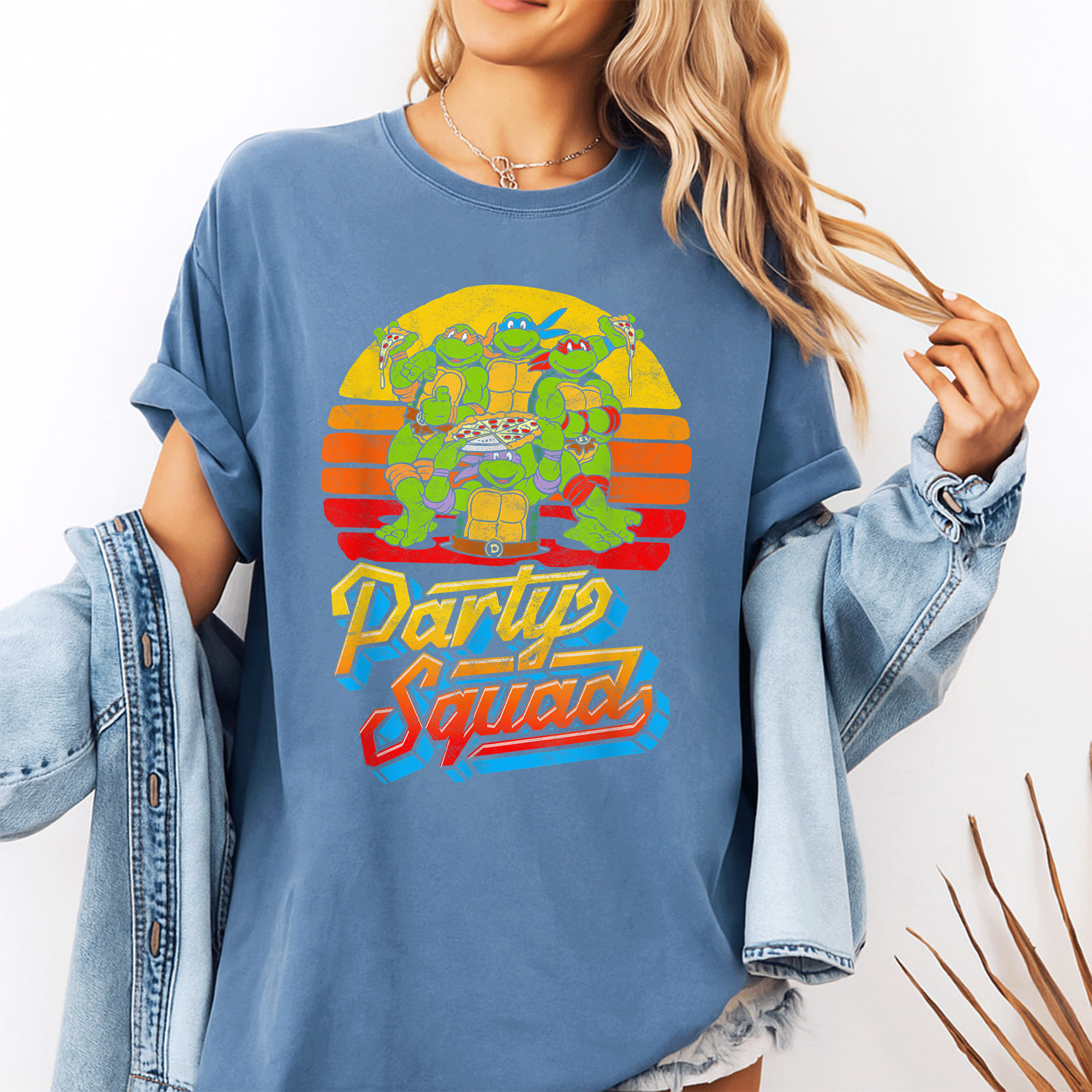 Mademark x Teenage Mutant Ninja Turtles Vintage 80s Pizza Friends Distressed T-Shirt for Fun Retro Party Vibes - 10