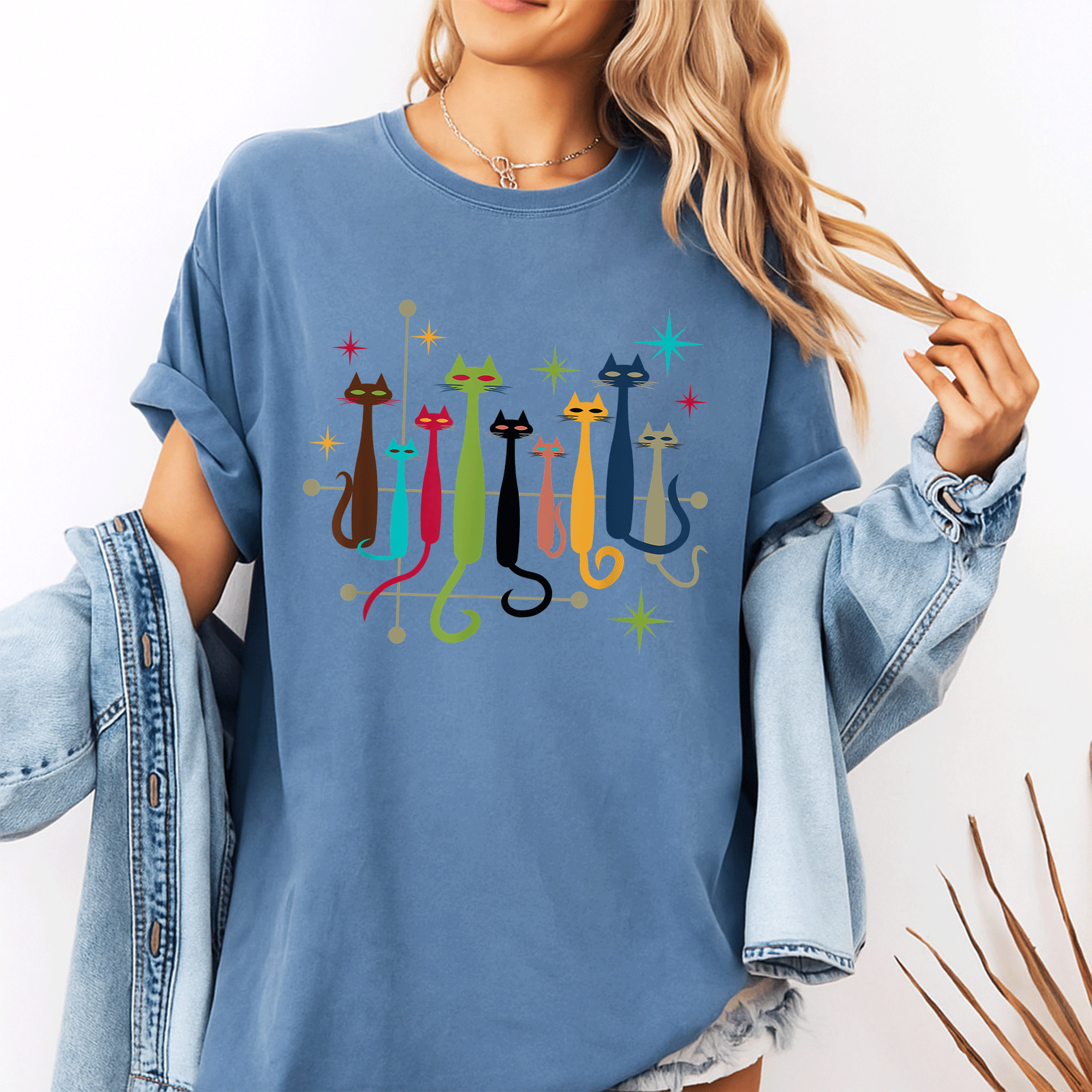 Vintage Retro Mid-Century Modern Cats T-Shirt in 50s and 60s Style - Perfect Gift for Cat Lovers and Retro Fashion Fans - 10