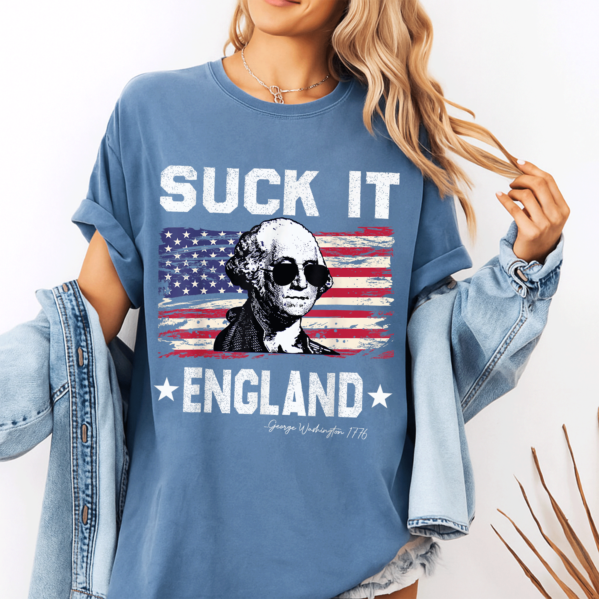Funny 4th of July George Washington 1776 T-Shirt - Suck It England Design for Independence Day Celebration - 10