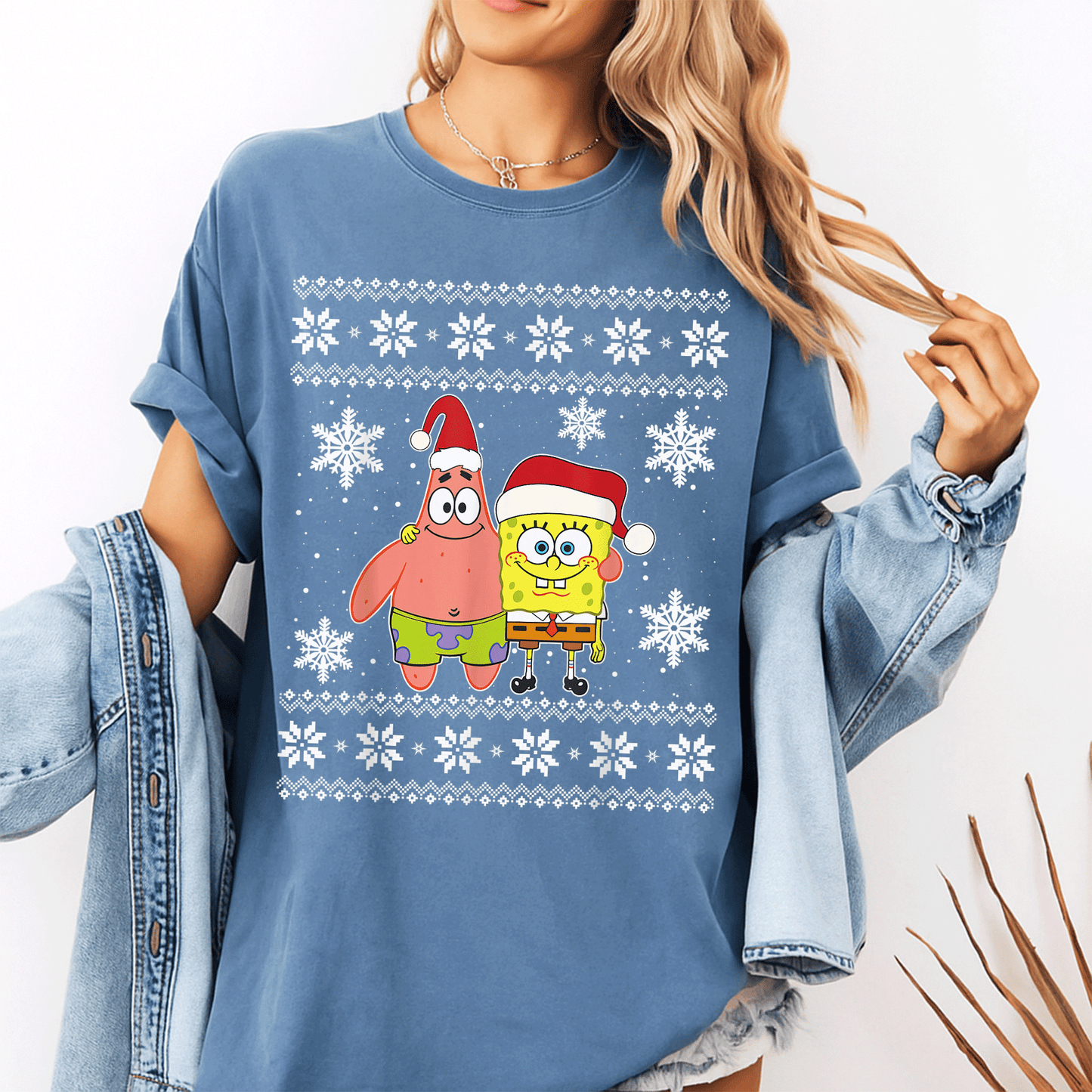 Mademark x SpongeBob SquarePants Christmas T-Shirt Featuring SpongeBob and Patrick as Best Friends in Festive Holiday Spirit - 10