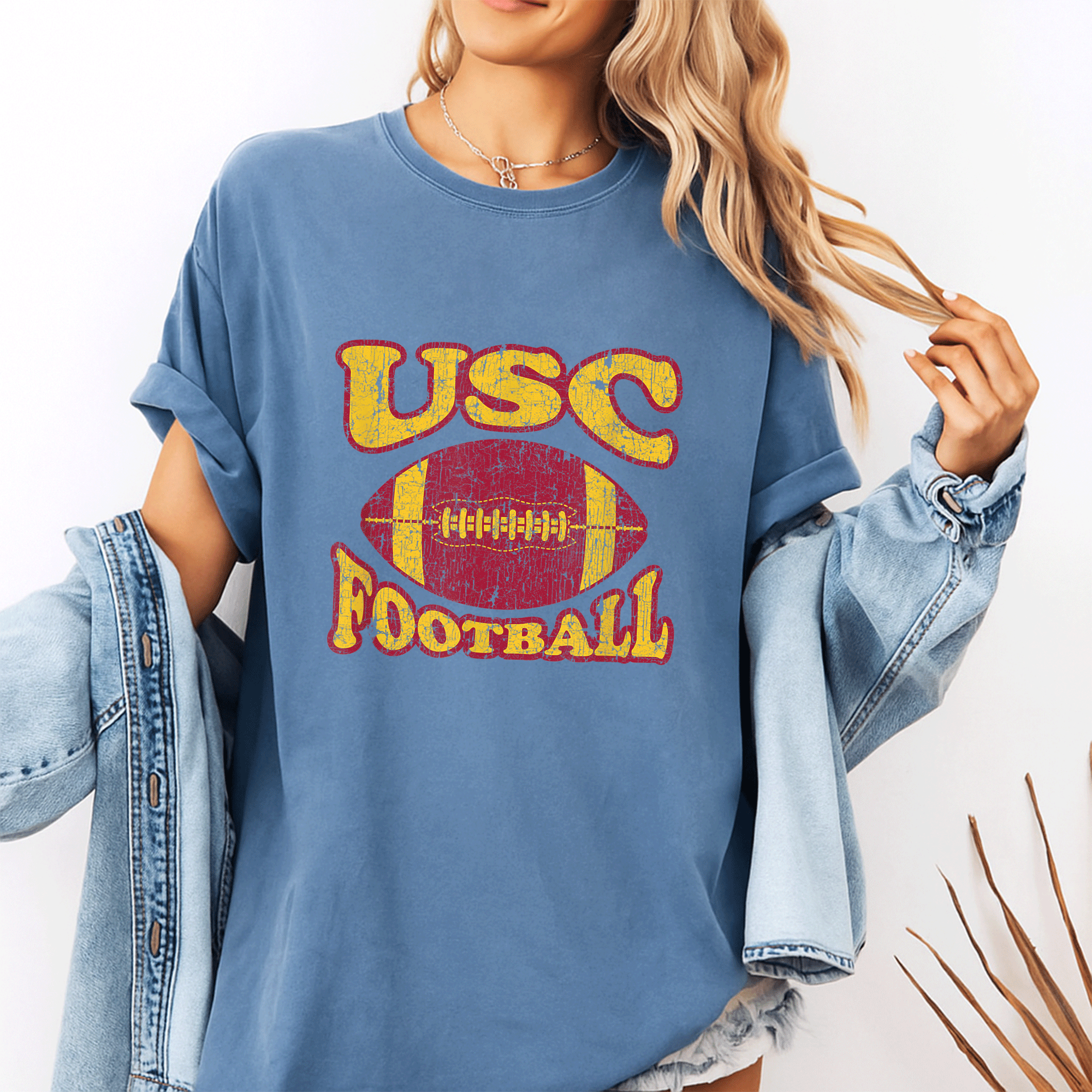 USC Trojan Football Distressed Retro Style T-Shirt Perfect for Game Day Charm and Comfortable Vintage Appeal - 10
