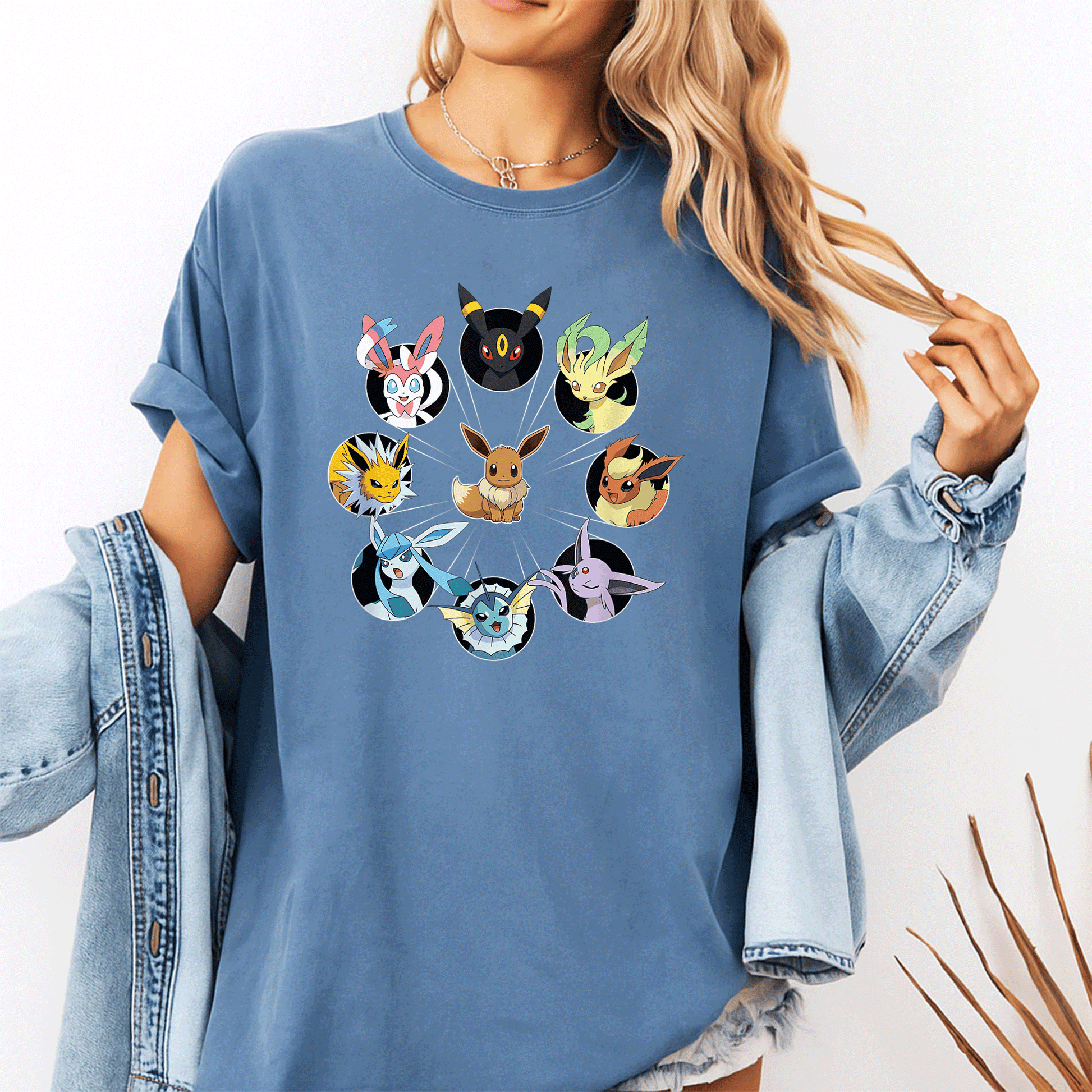 Eevee Evolution Circle T-Shirt for Pokémon Fans, Cute and Colorful Graphic Tee Featuring Eevee and Its Evolutions - 10