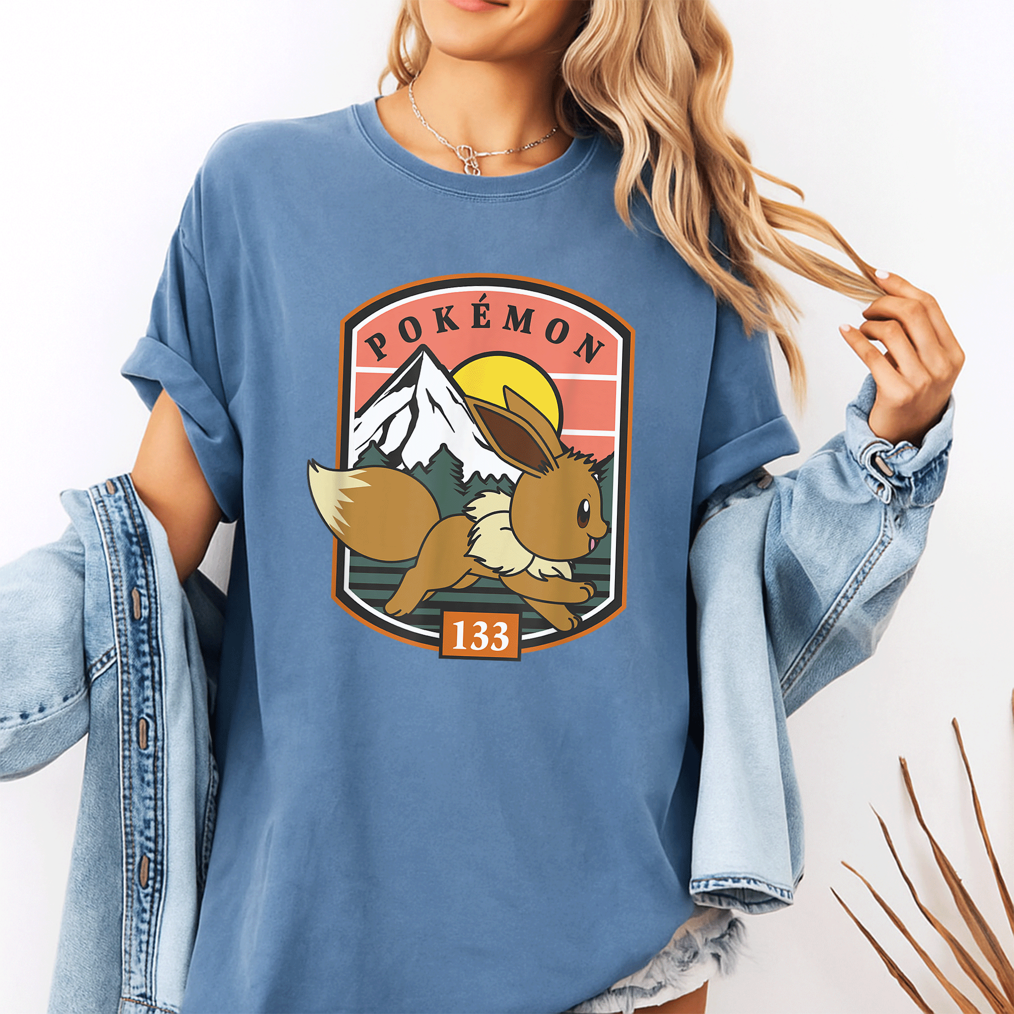 Eevee Outdoor Adventure Forest Park Badge T-Shirt for Pokémon Fans - Cute and Colorful Graphic Tee for Outdoor Fun - 10