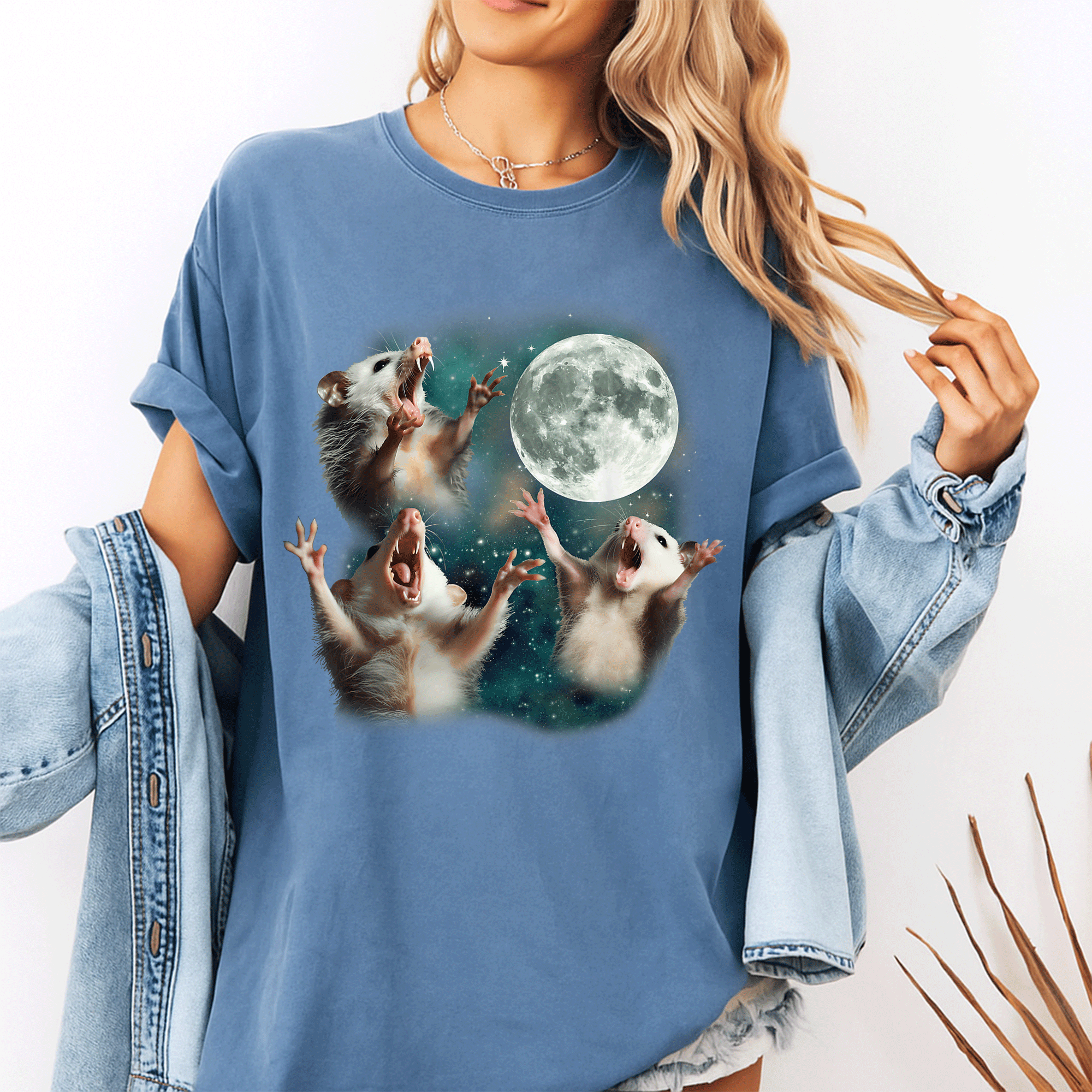 Unique Three Possum Moon T-Shirt Featuring Quirky Cursed Meme Design, Perfect for Weirdos and Animal Lovers Alike - 10